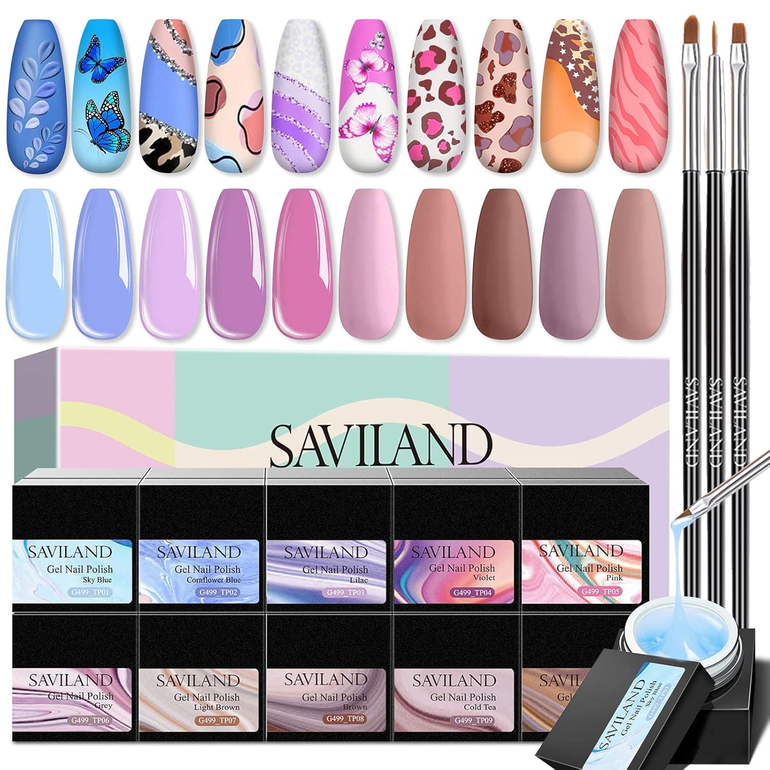 SAVILAND Gel Paint Kit - 10 Colors Gel Nail Polish Kit, Dream Town Series Gel Polish Soak Off Painting Gel Nail Manicure Kit with 3pcs Paint Nail Brush Pen for DIY Drawing Nail Design