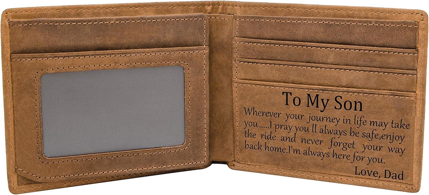 Kenon Personalized Leather Wallet For Men, Engraved RFID Blocking Bifold Stylish Wallet For Husband Son Dad Birthday Valentines Christmas Gifts