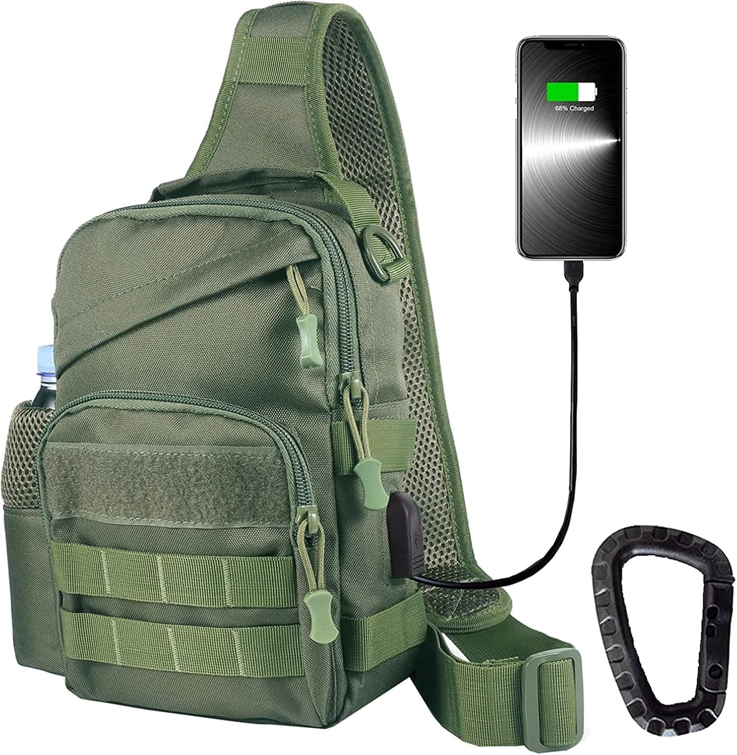 Tactical Sling Bag,Small Outdoor Chest Pack 6L Molle Shoulder Backpack Chest Crossbody Bags with USB Charging port