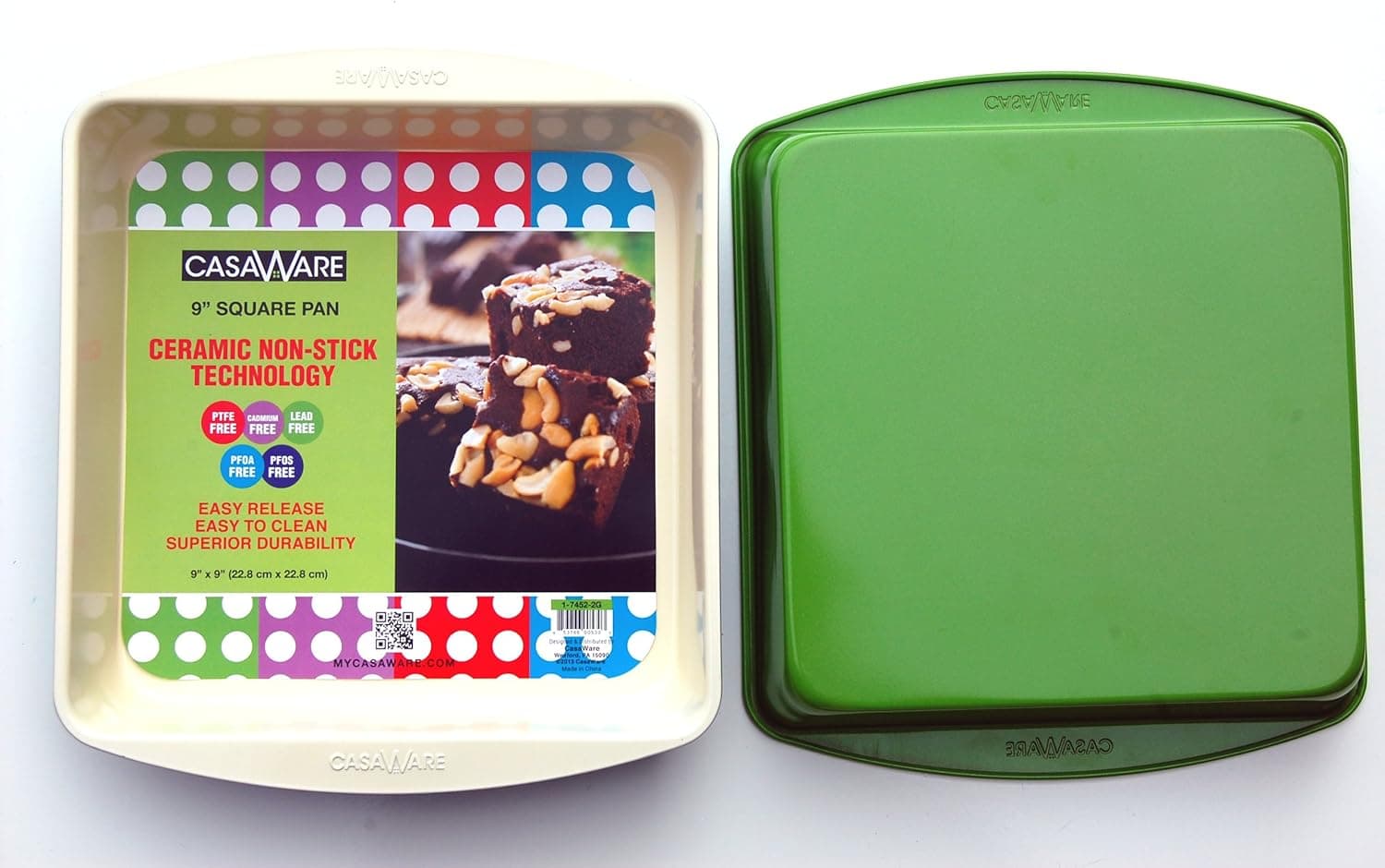 casaWare Ceramic Coated NonStick 9-Inch Square Pan (Cream/Green)