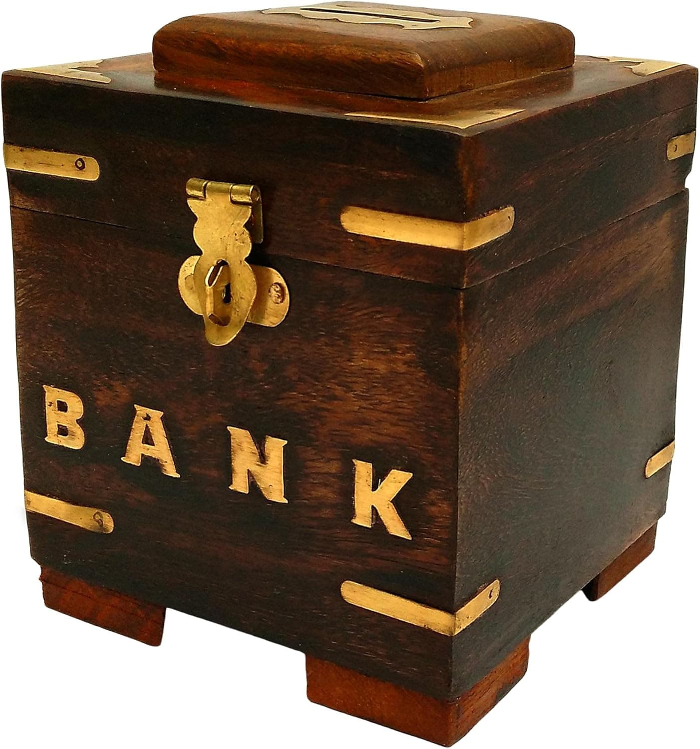 ITOS365 Handcrafted Wooden Piggy Bank Safe Money Coin Box Gift for Kids, Boys, Girls, 5 x 5 Inches