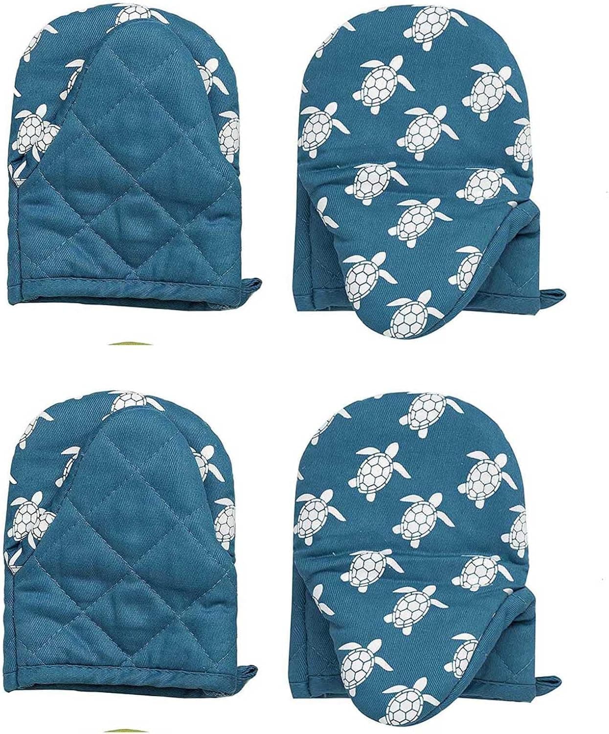 Silicon Printed Heat Insulated Mini Oven Mitts Protect Hands with Non-Slip and Heat Insulated Grip Surface for Handling Hot Cookware and Bakeware 4PCS in One Bag with Cute Pattern of Tortoise