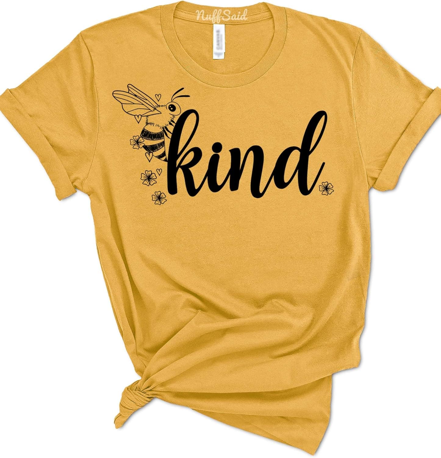 NuffSaid Bee Kind Cute Woman's Summer T-Shirt - Save The Bee's Graphic Tee (2XLarge, Gold)