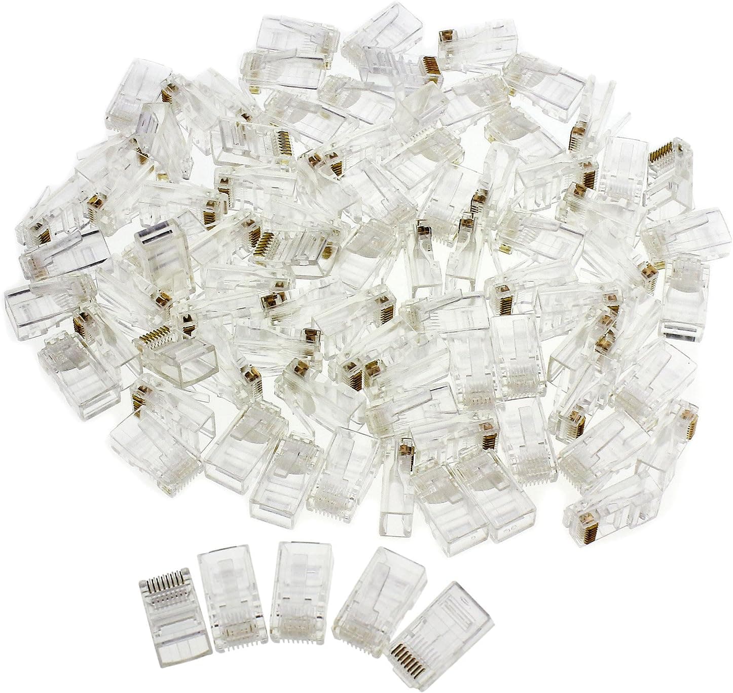 AuSL RJ45 Connector Network Cable Crimp Ends Plug Transparent 8P8C Ethernet Crimp Connector UTP Network Plug for Solid Wire and Standard Cable (100PCS)
