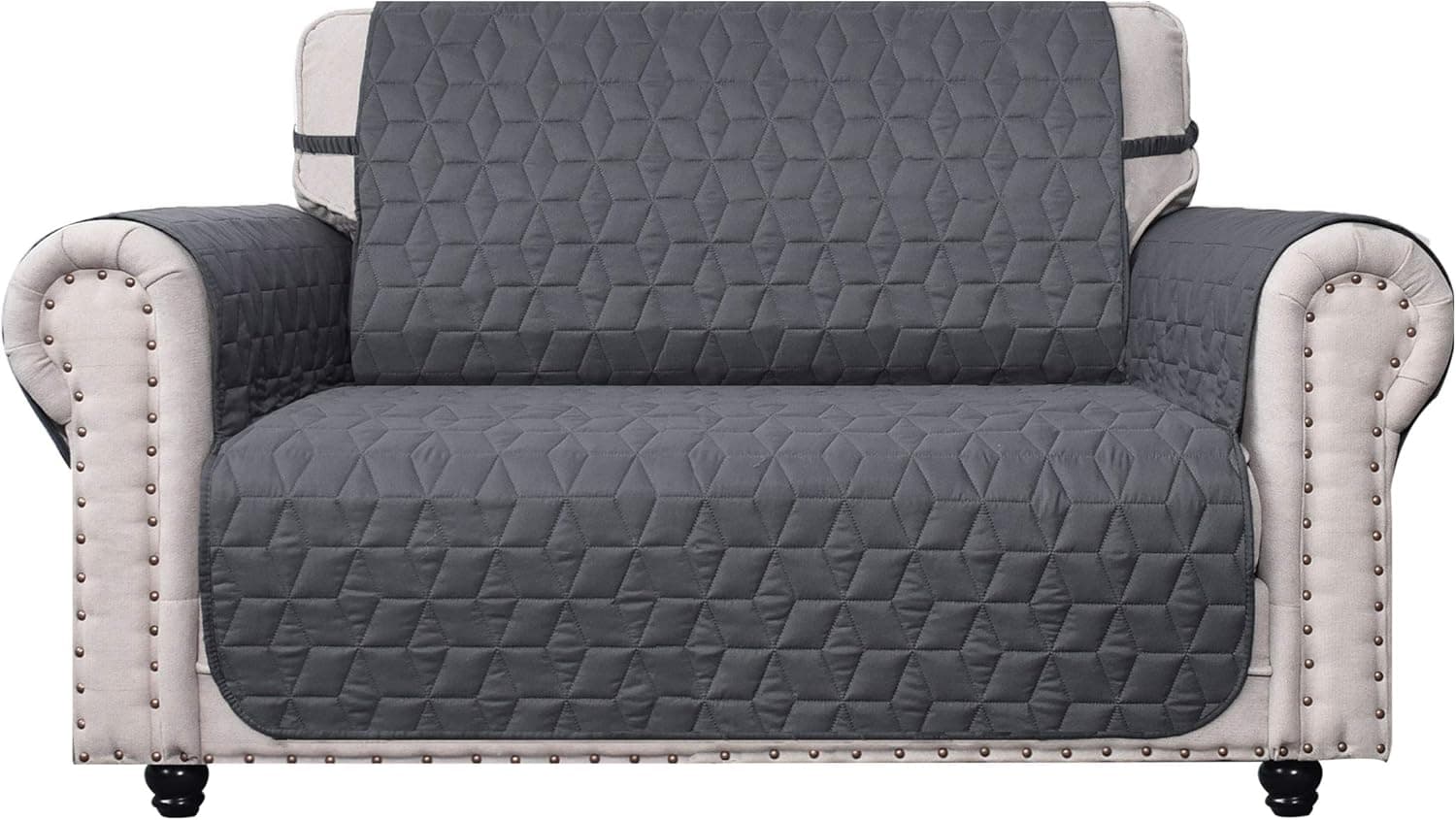 Ameritex Loveseat Cover Water-Resistant Quilted Furniture Protector with Back Nonslip Paws Slipcover for Dogs, Kids, Pets Loveseat Slipcover Stay in Place for Leather (Dark Grey, 54'')