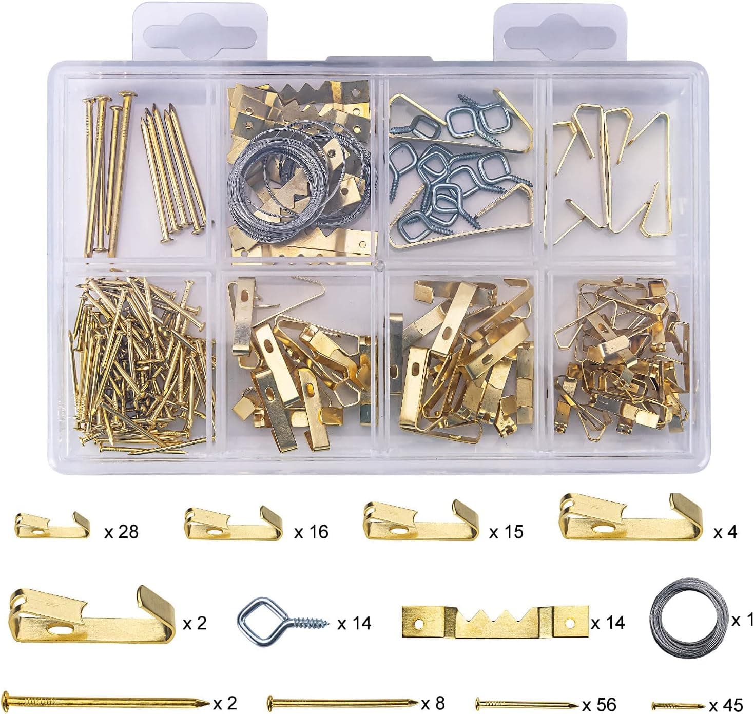 Bligo 200 PCS Picture Hanging Kit Includes Hooks, Nails, Sawtooth Hangers, Screw Eyes, Picture Hanging Wire, Hanging Hardware for Painting and Poster Frames