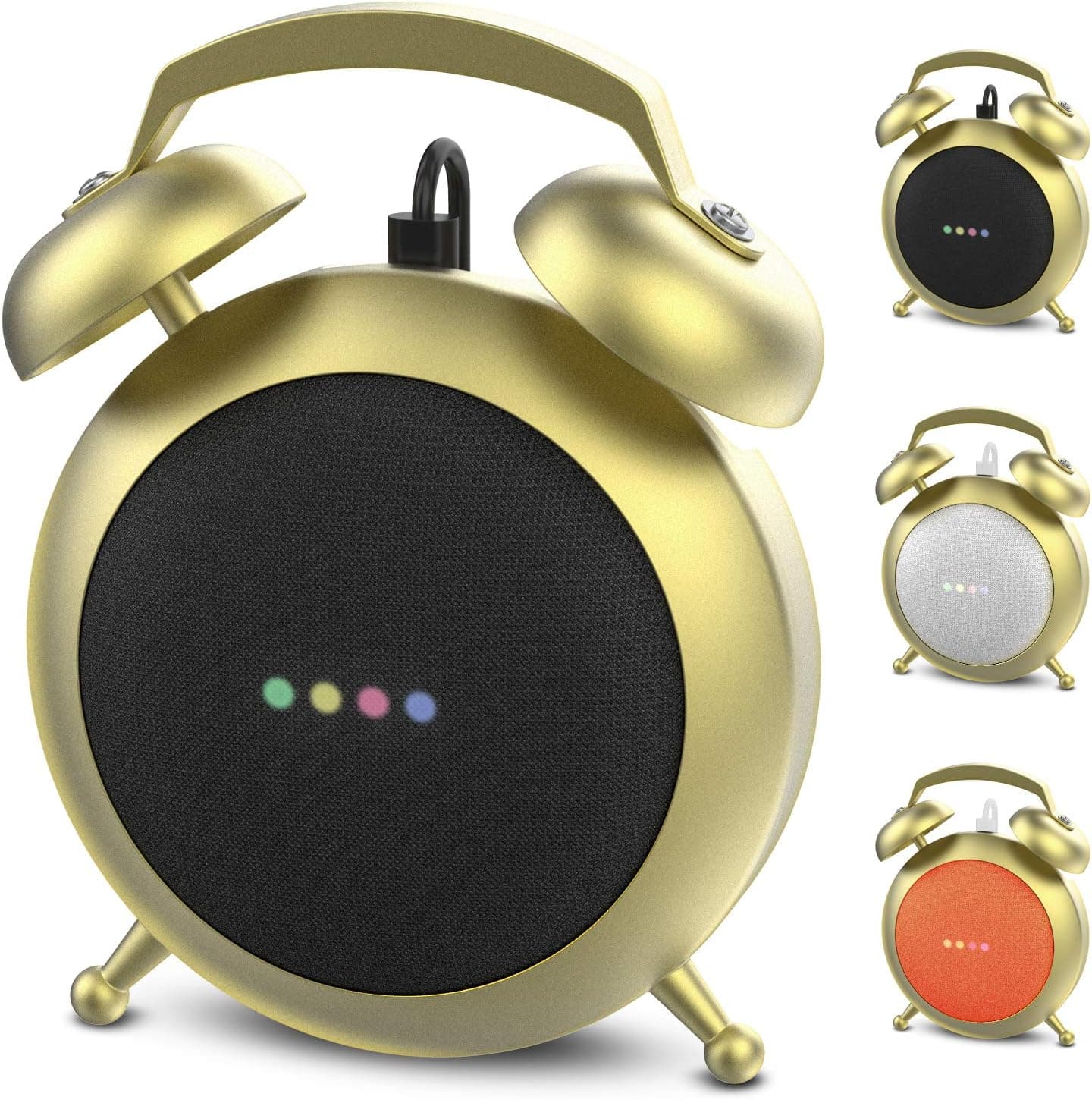 Google Home Mini Stand Holder, Retro Alarm Clock Stand Mount Base Protective Case Compatible with Google Home Mini and Nest Mini(Gold)