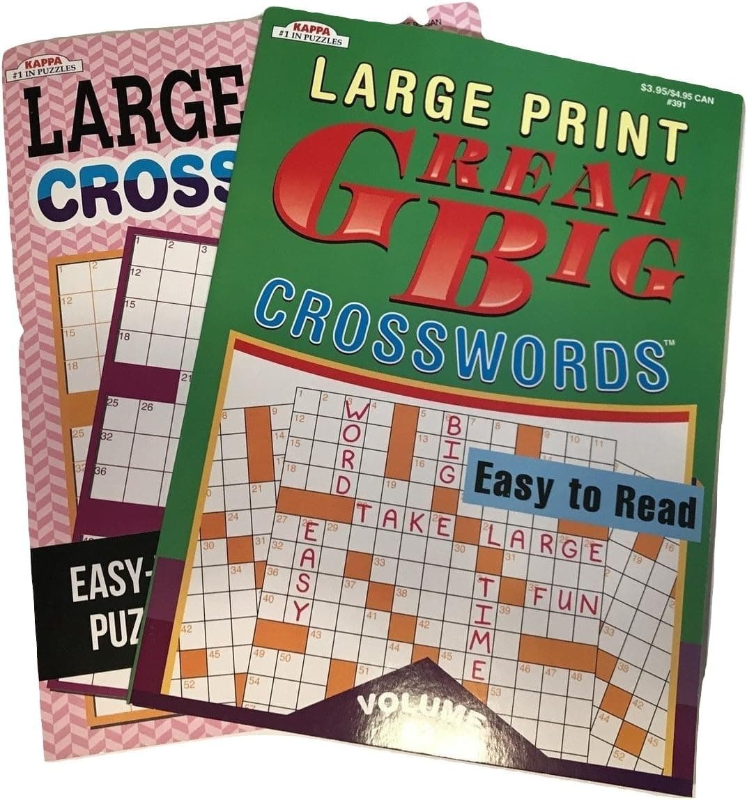 Large Print Crosswords Puzzle Book Bundle of 2 Different Books Easy to Read