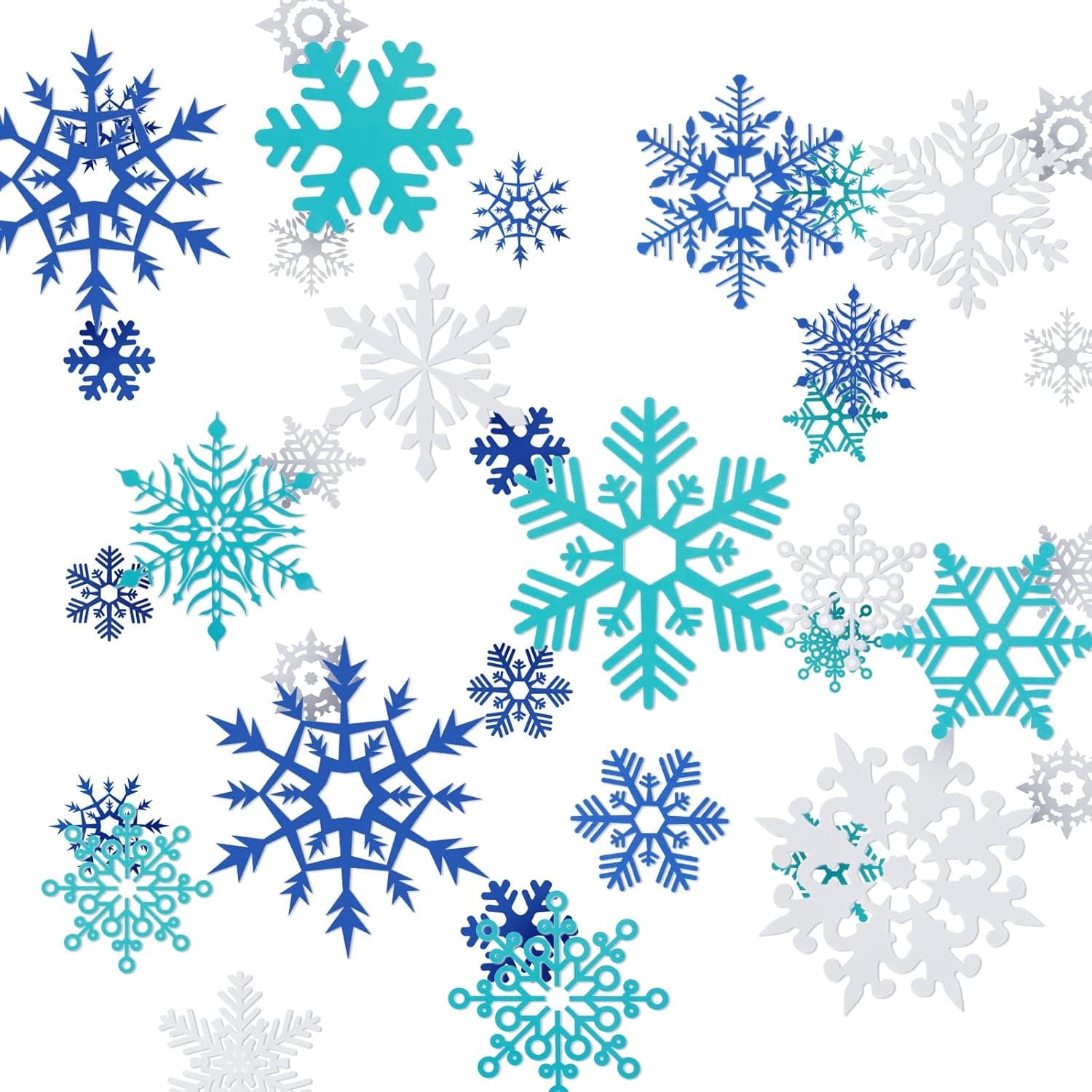 18 Sheets Christmas Snowflake Wall Stickers Dark Blue, Light Blue, White Winter Snowflake Wall Decals Removable Xmas Snowflakes Window Clings for Christmas Winter Party Home Decoration