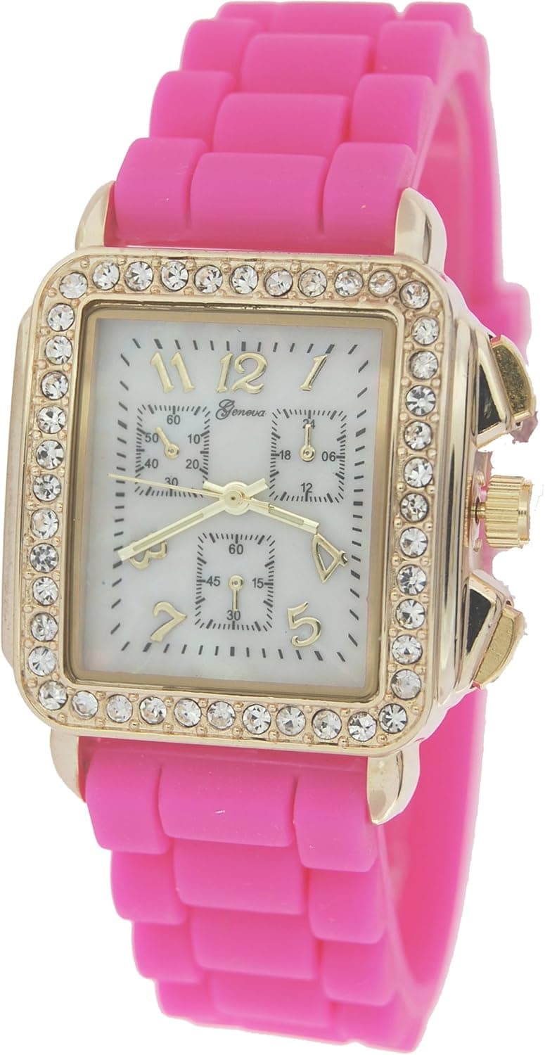 Geneva Women's Square Watch With Silicone Band