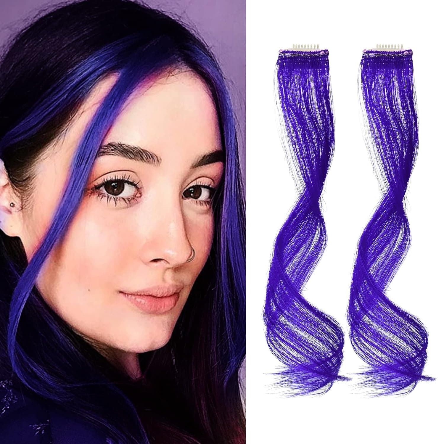 REECHO Long Side Air Bangs, Wavy Curly Clip in Bangs Front Side Bangs for Women Daily Use 2 PCS Set Long Temples-Off Black