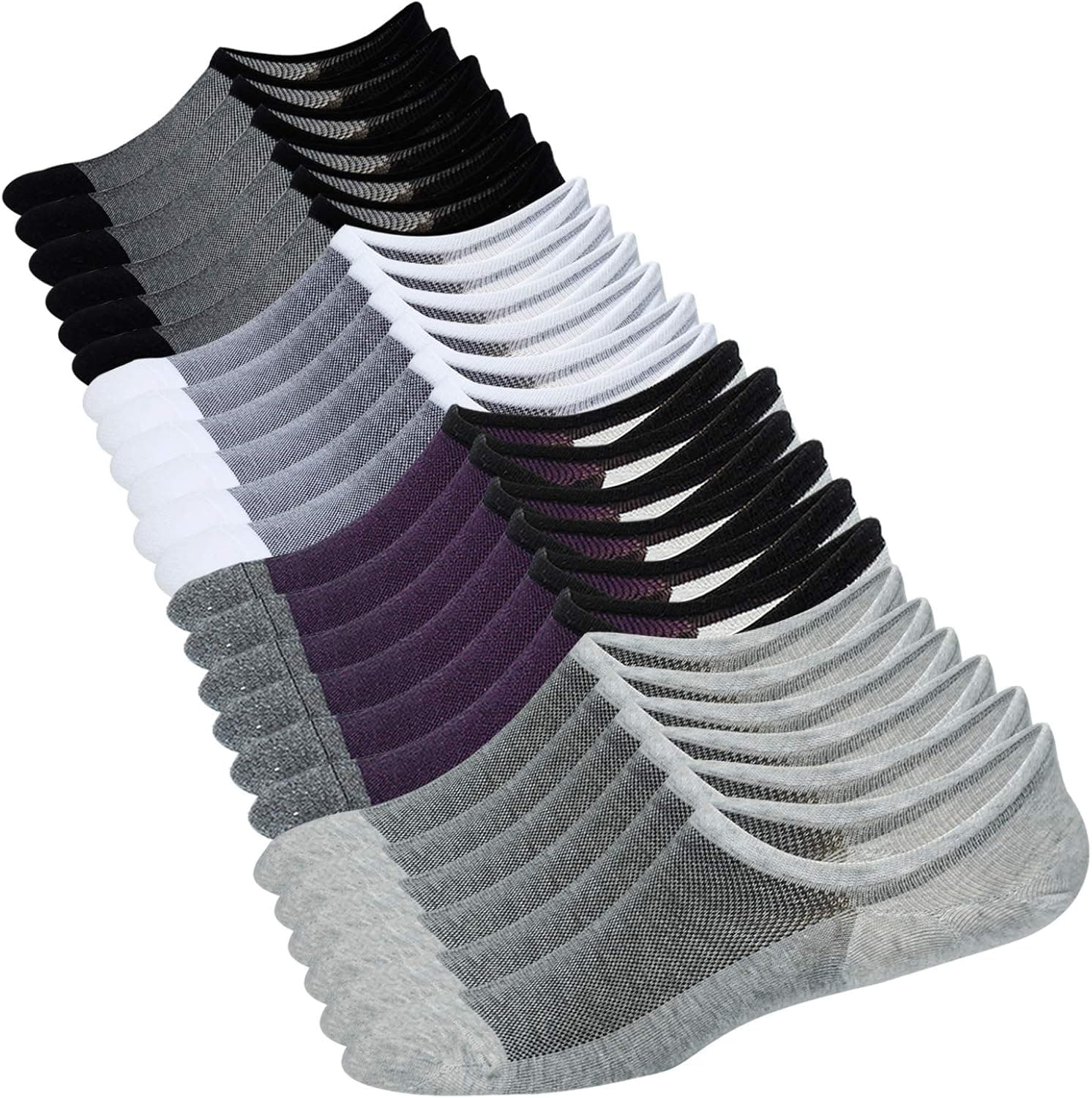 Jormatt 12 Pairs Men's No Show Socks Sneaker Shoes Mesh Knit Low Cut Socks Comfort Cotton Athletic Casual Non Slip Socks White, Men Shoes size 10-14