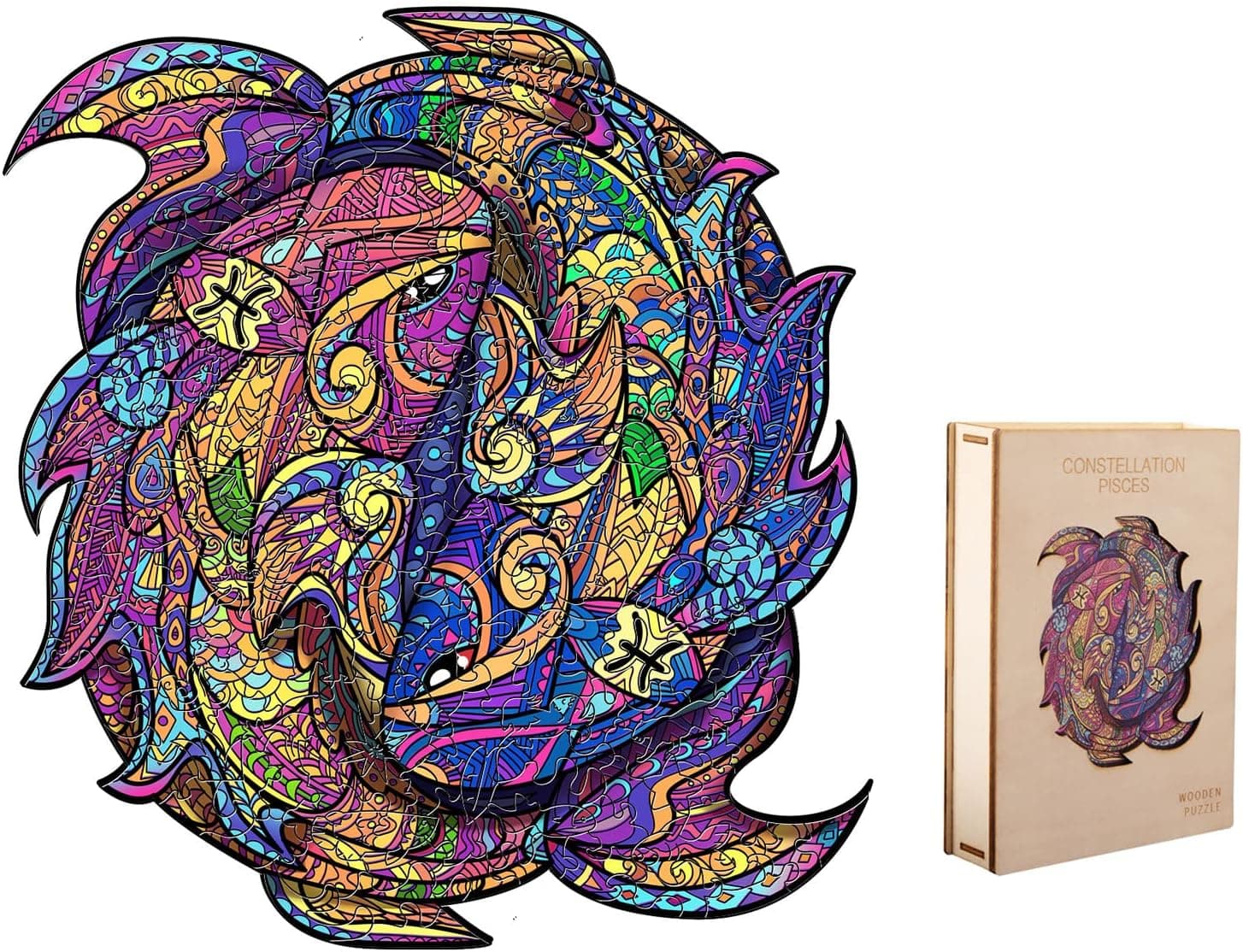 FEZZIA Wooden Jigsaw Puzzles for Adults - Family Decoration Puzzle, Educational Game Toys, Uniquely Fish and Pisces Constellation Jigsaw Puzzle, Best Gift for Kids (7.8 x 7 inches - 110 Pieces)
