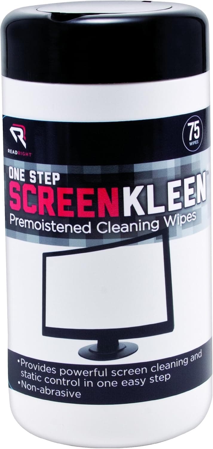Read Right OneStep Screen Cleaner Wet Wipes, 75 Wipes per Pop-Up Tub (RR1409)