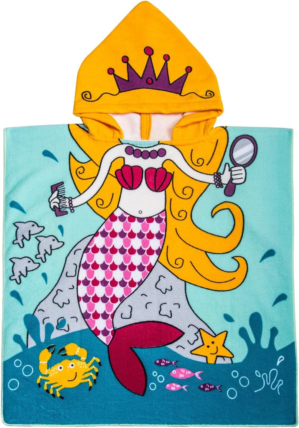 VOBCTY Microfiber Kids Hooded Bath Beach Pool Poncho Towel 2424Inch(Mermaid)