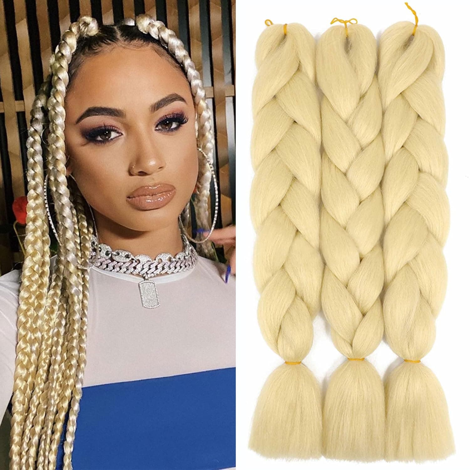 Blonde Braiding Hair Kanekalon Jumbo Braiding Hair Synthetic Braid Hair Extension 3 Packs 24 Inch Jumbo Braids Hair for Box Braids Rainbow Braiding Hair