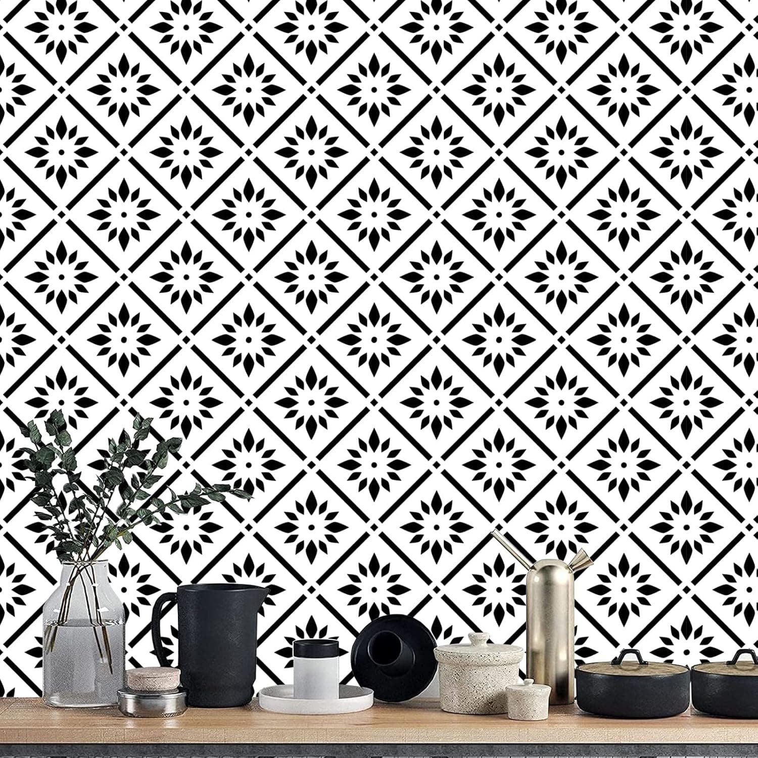 Black and White Peel and Stick Wallpaper for Bathroom 17.3” x 118” Self Adhesive Modern Geometry Contact Paper for Cabinets Removable Vinyl Wallpaper for Kitchen