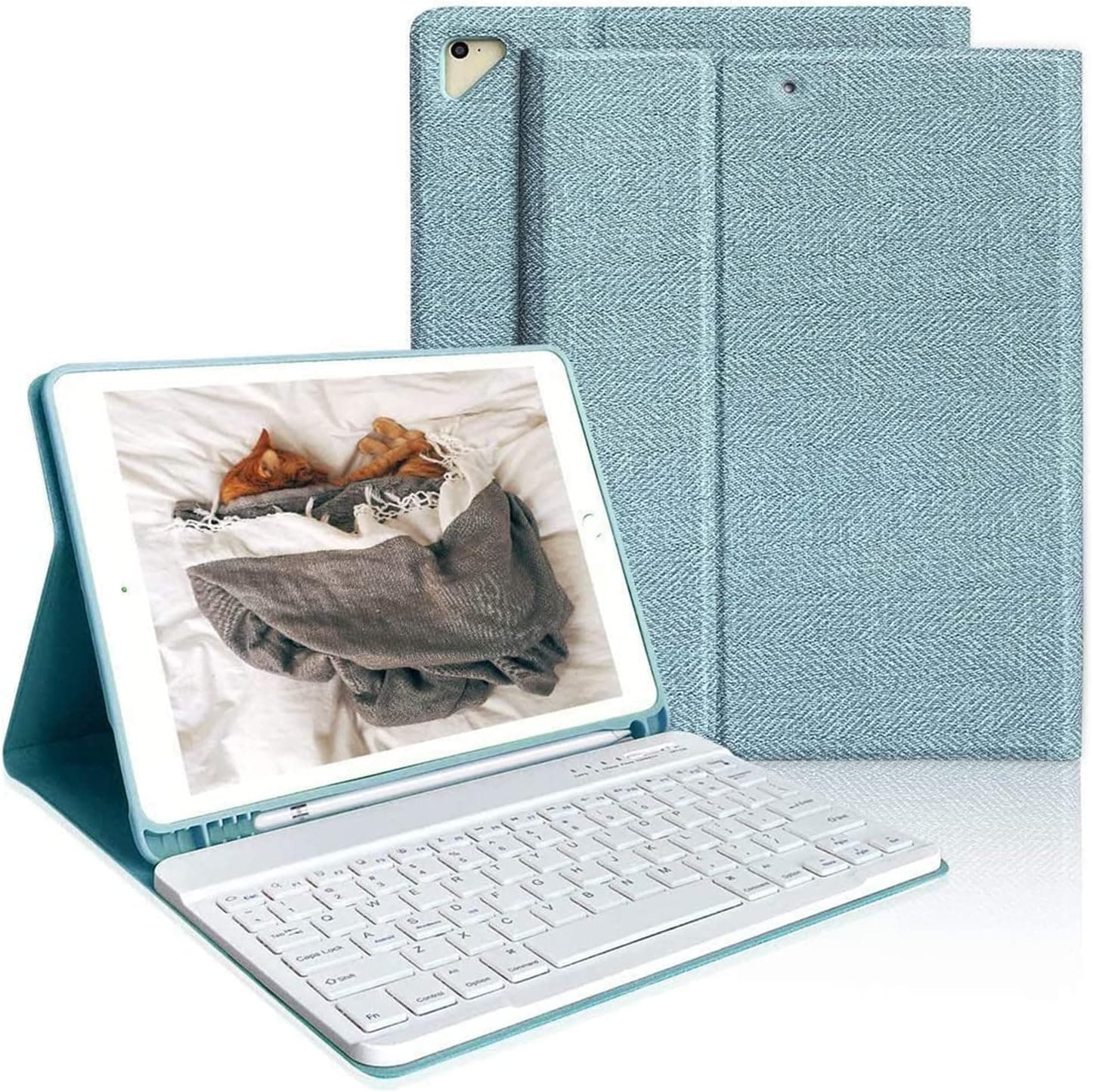 aMZCaSE iPad Keyboard Case 9.7 for iPad 6th Generation(2018), iPad 5th Generation(2017), iPad Air 2, iPad Air, iPad Pro 9.7 inch Keyboard Case, Detachable Bluetooth Keyboard (Lake Blue)