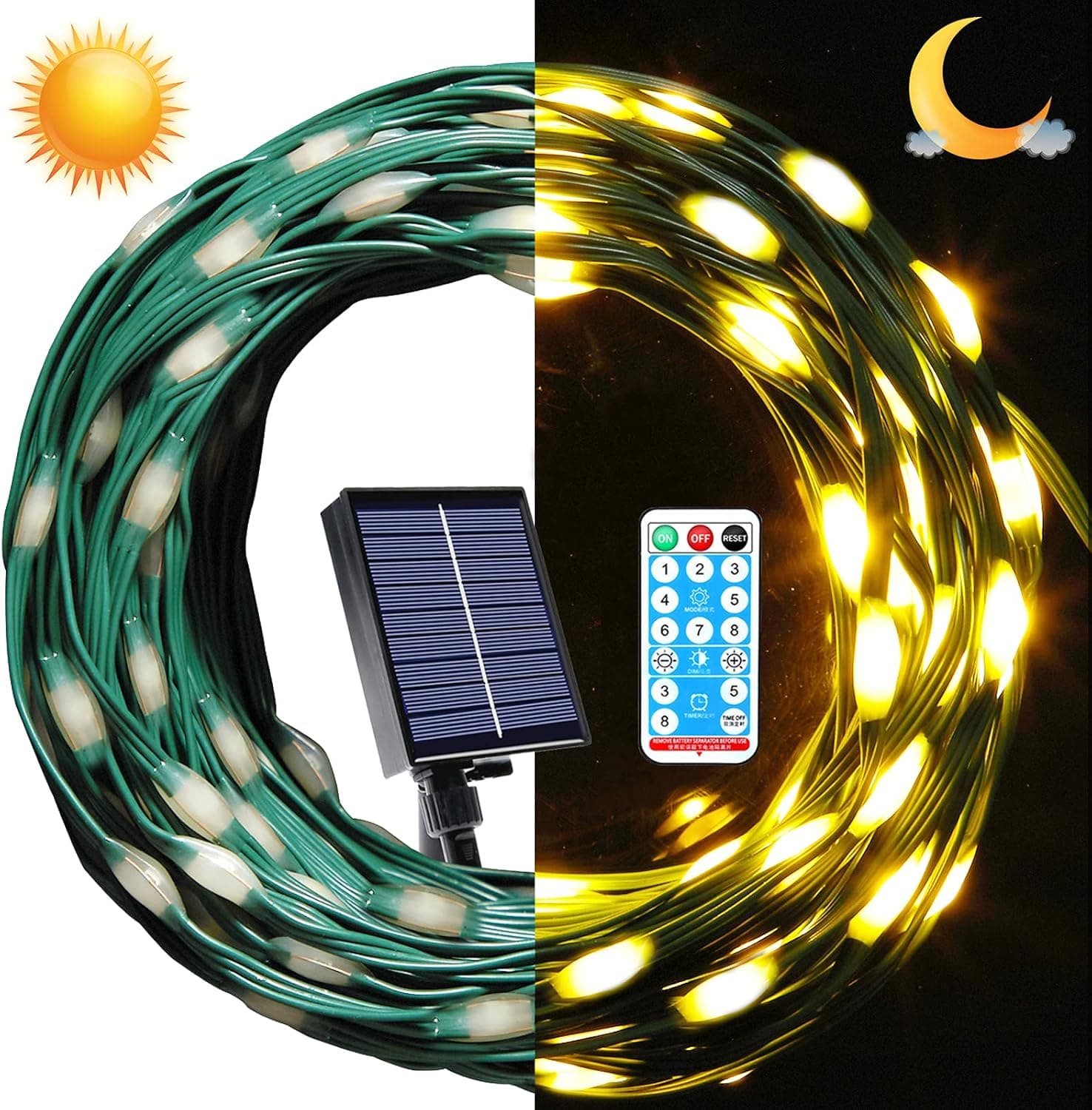 Upgraded 72ft 200 Led Solar Outdoor Lights String Solar Lights Outdoor Fairy 8 Modes Green Wire Solar Powered Outdoor String Lights Waterproof Solar Powered Christmas Lights for Outside Warm White