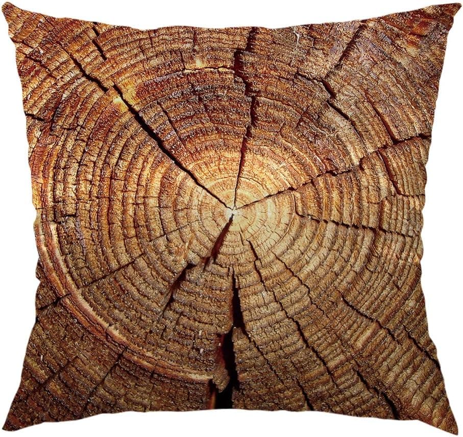HGOD DESIGNS Wooden Pillow Case,Wood Grain Pattern Satin Cushion Cover Square Standard Home Decorative for Men/Women 18x18 inch Brown