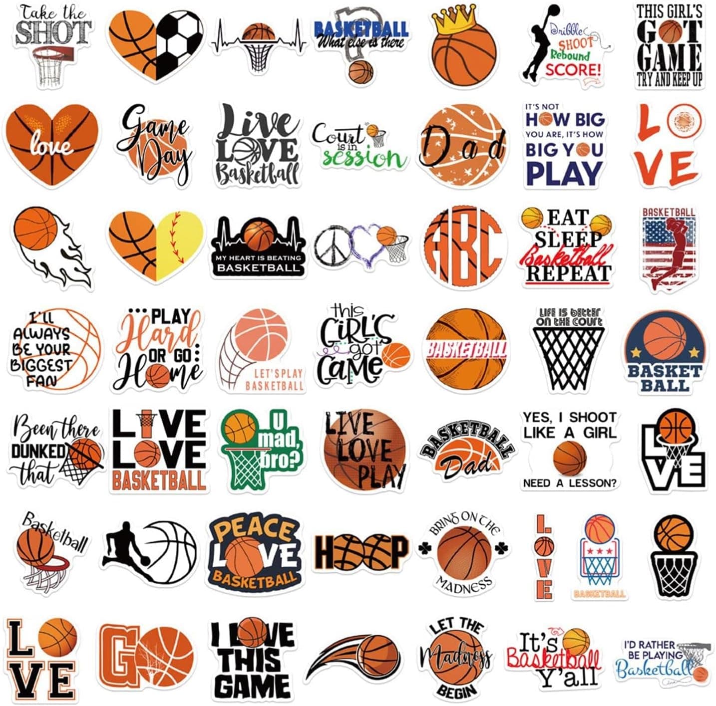Basketball Stickers for Water Bottle Cute Basketball Gifts 50 Pieces Sports Stickers for Kids Teens Adults