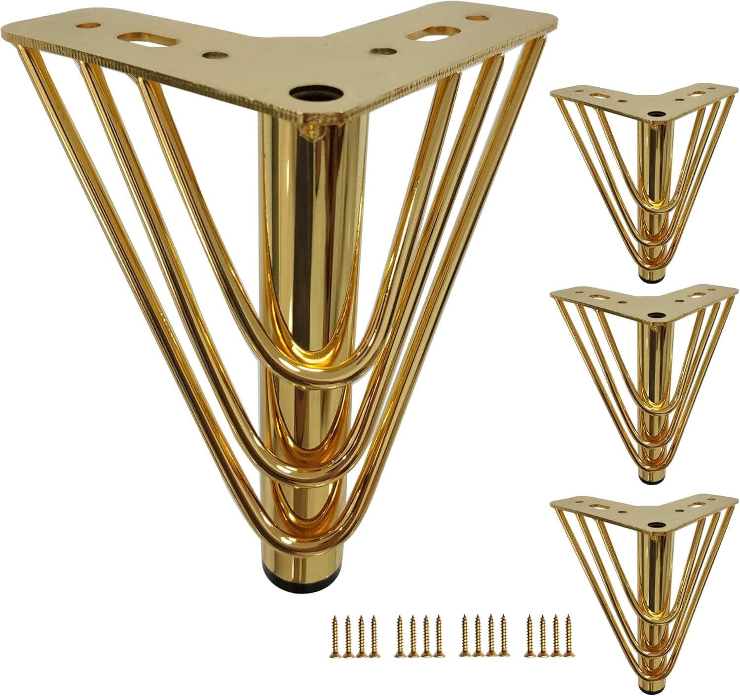Kualuzt 6 inch Gold Furniture Legs Set of 4 Heavy Duty Triangle top Plate feet for Sofa couches Dresser Cabinet with Rubber Floor Protectors (6 inch, Gold)