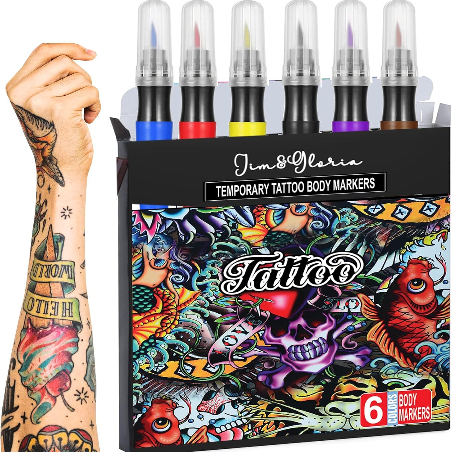 Jim&Gloria Body Tattoo Markers 6 Colors Fake Tattoos Temporary Tattoo Kit, Teen Girls Trendy Stuff, Kawaii Gifts for Birthday, Halloween, The Day Of The Dead, Thanksgiving and Christmas