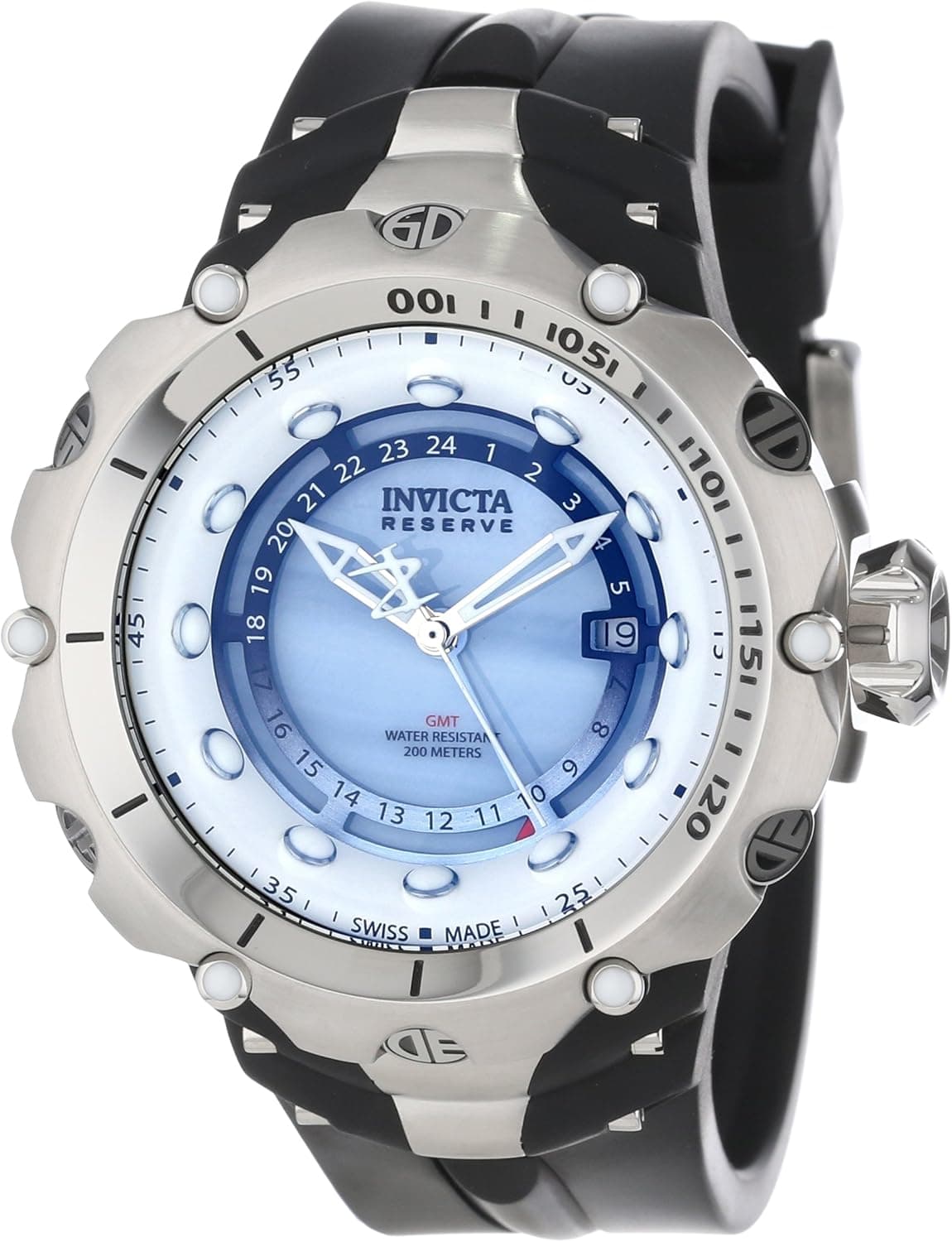 Invicta Men's 12773 Venom Reserve Platinum Blue River Pearl Dial GMT Black Artificial Rubber Watch