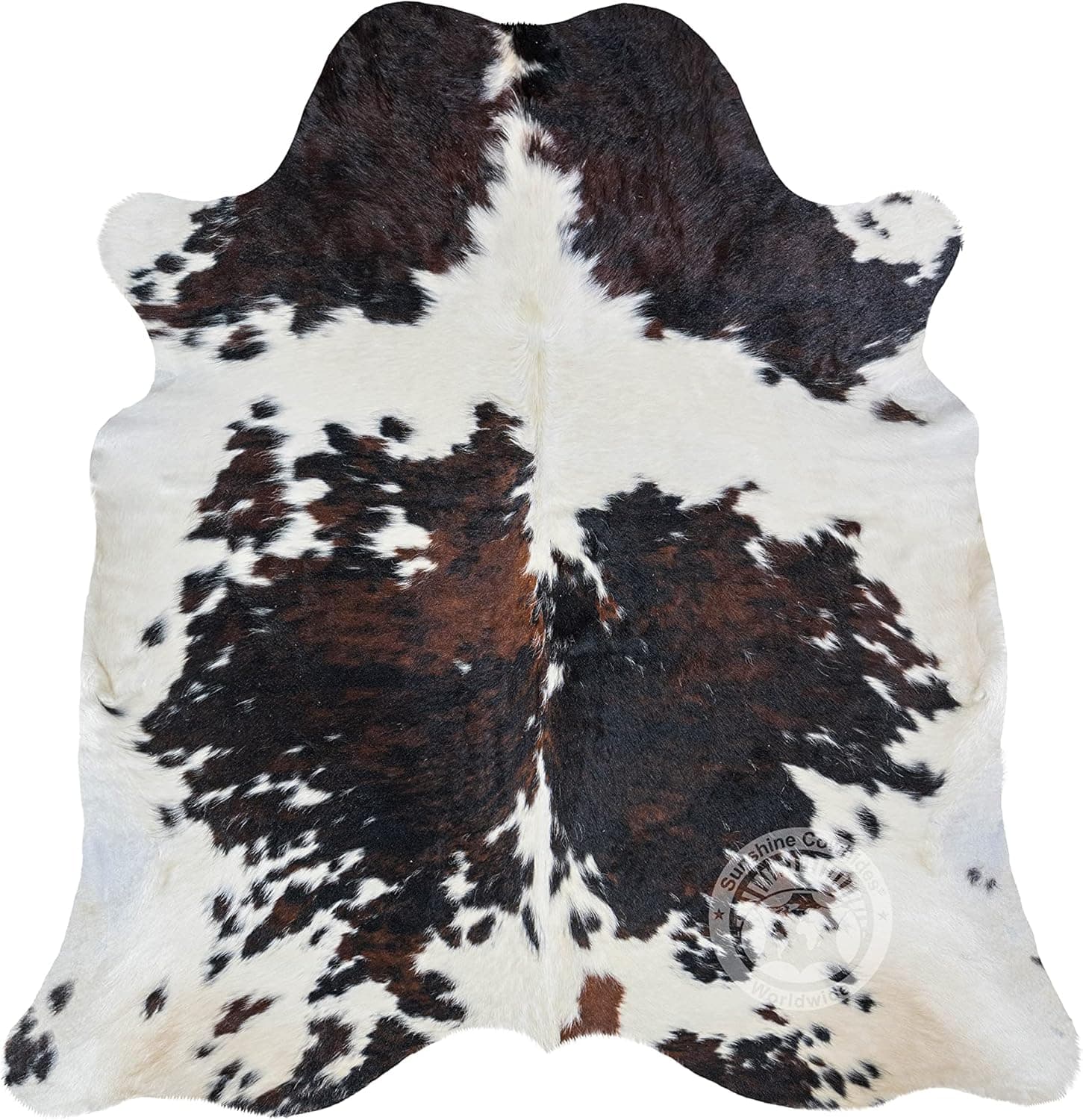 Genuine Tricolor Cowhide Rug Cow Skin Leather Area Rug XL 6 x 7 - 8 ft.