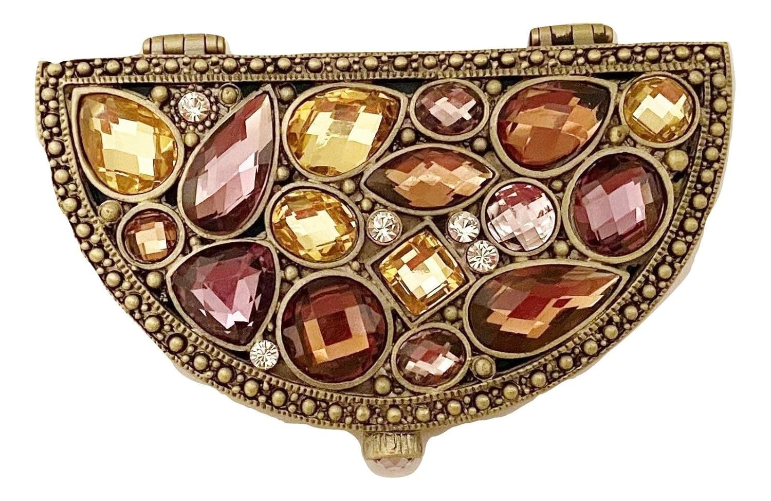 Half Round Mirror Compact with Purple Multi-Color Stones Model No. M-129
