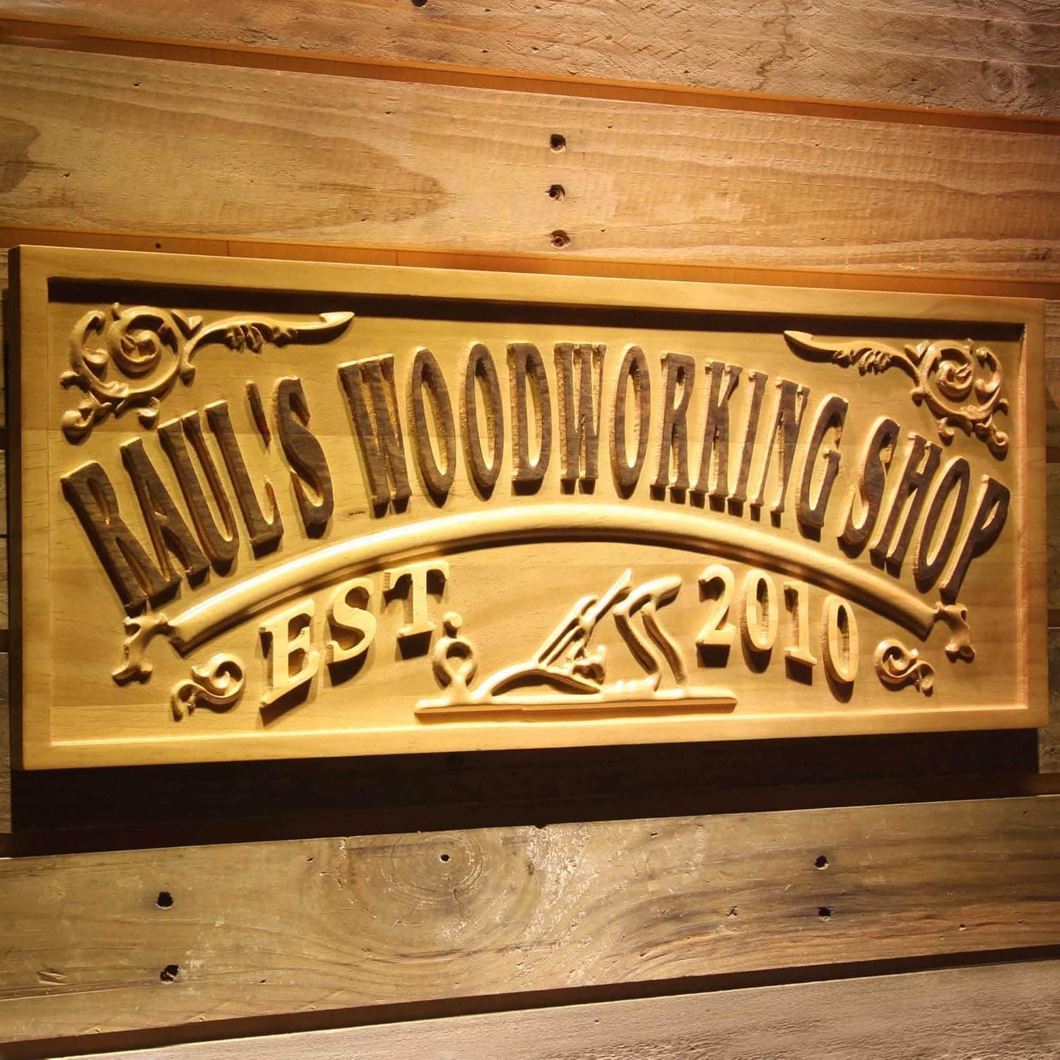 ADVPRO wpa0356 Name Personalized Woodworking Wood Shop Decoration Wood Engraved Wooden Sign - Large 26.75" x 10.75"