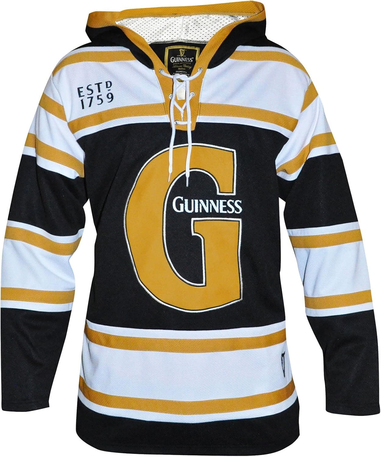 Guinness Black and Gold Hooded Hockey Jersey, XXX-Large - Striped Polyester Athletic Shirt