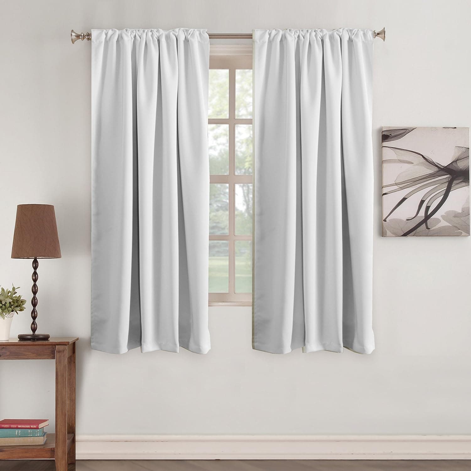 Window Curtain Panels Light Room Darkening Home Decoration Window Treatments Curtain Drapes for Kitchen/Bedroom with Back Tab/Rod Pocket Window Drapes(2 Panels), Greyish White, 52"W x 63"L