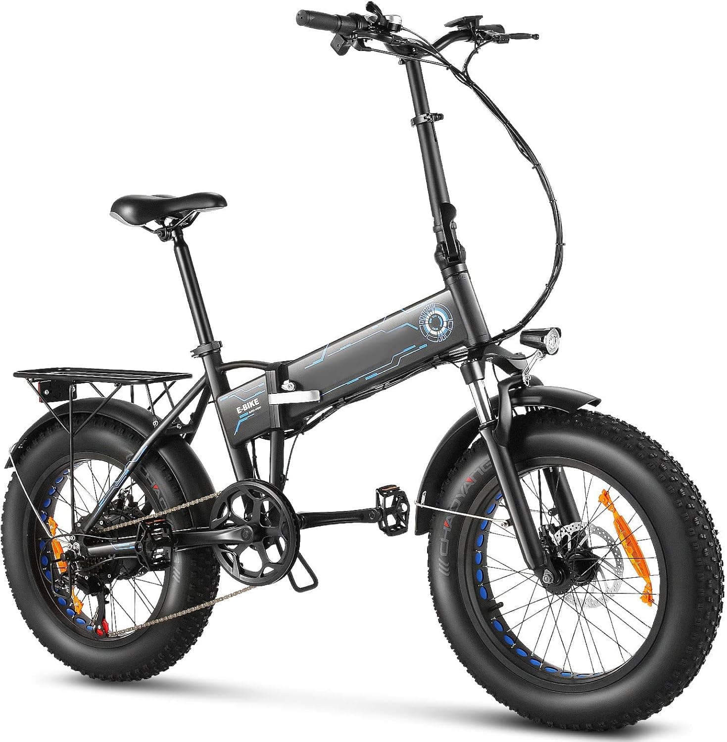 ANCHEER Electric Bike, 20'' X 4.0'' Fat Tire Electric Bike 500W Folding Electric Bike Features 36V 12.5Ah Built-in Battery, LCD Display and 6 Speed, 20MPH Snow/Beach Ebike for Adult (Blue)