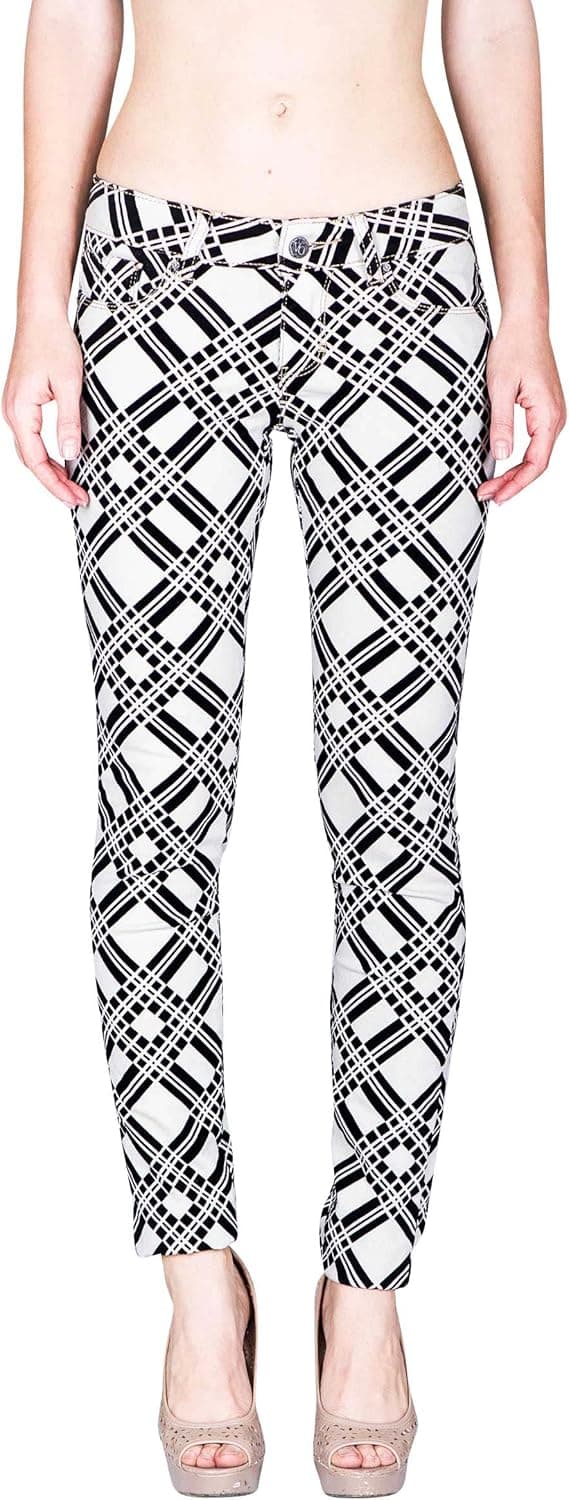 VIRGIN ONLY Women's Geometric Black Velvet Print Skinny Pants