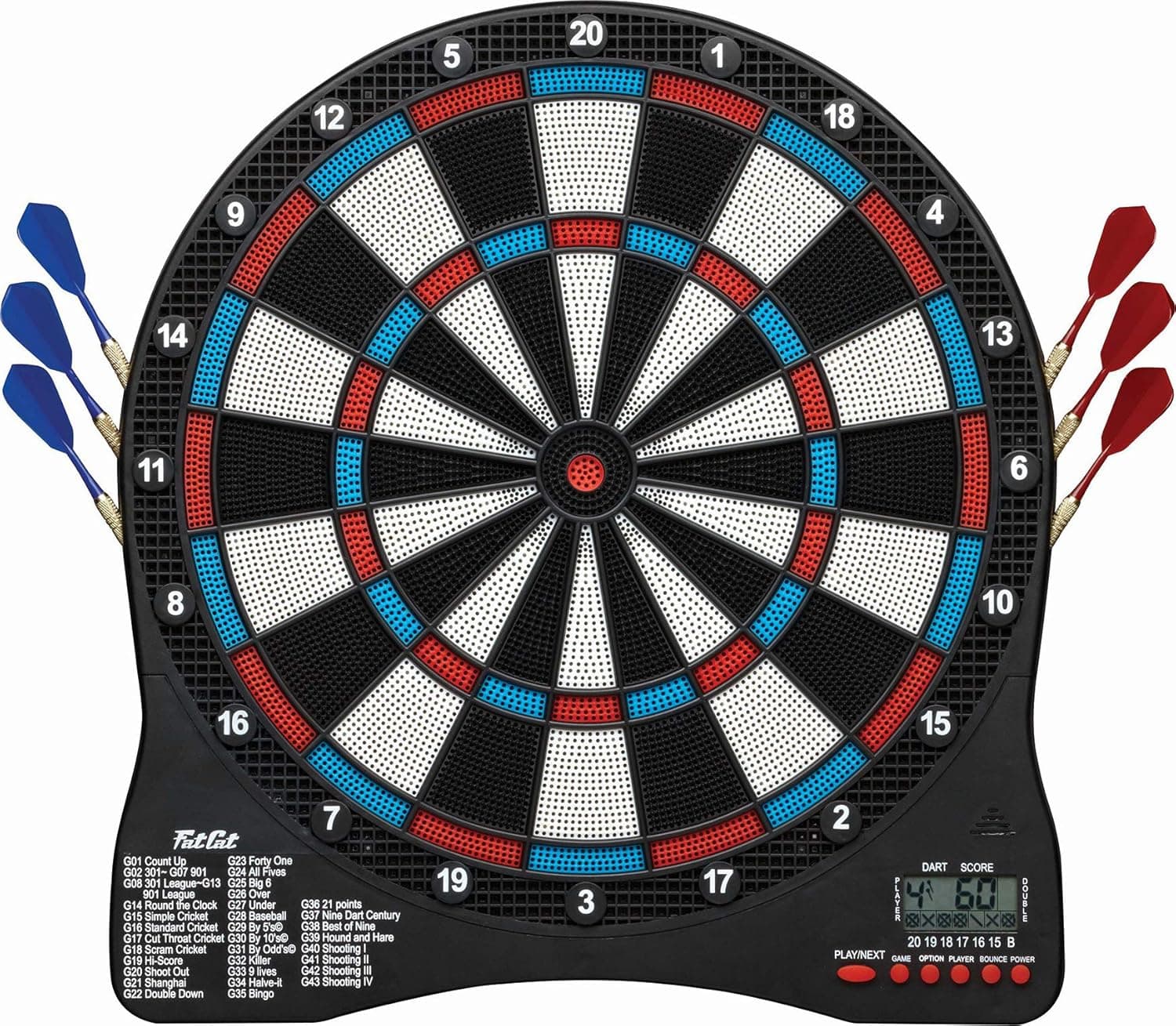 Fat Cat by GLD Products Sirius 13.5" Electronic Dartboard, Compact Size for Easy Install, Backlit Cricket Scoreboard, Easy to Use Button Interface, Optional Double in/Out Games, Target Tested Tough Segments, Black (42-1029)