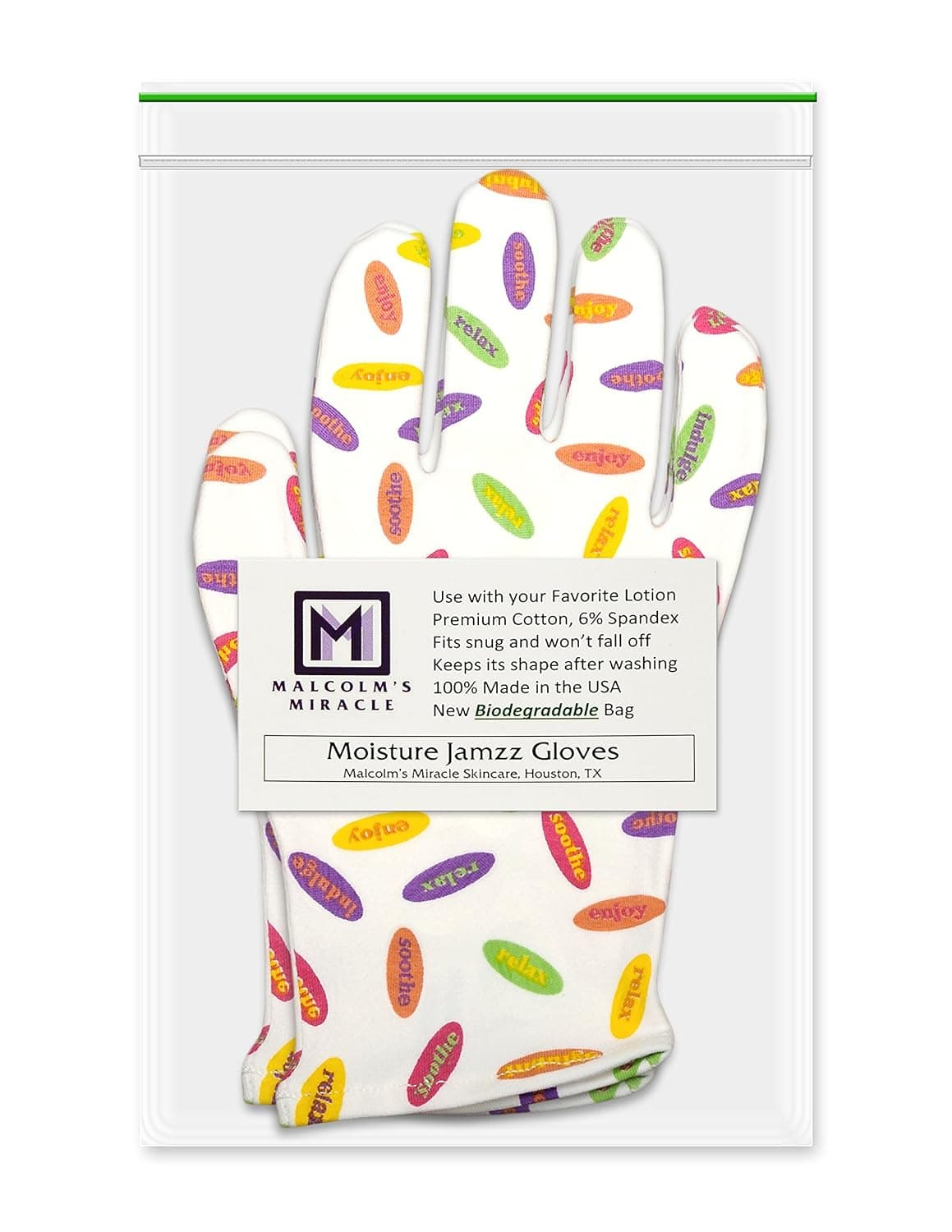 Malcolm's Miracle JELLY BEAN Moisture Jamzz Moisturizing Gloves - Made in the USA with Biodegradable Packaging!
