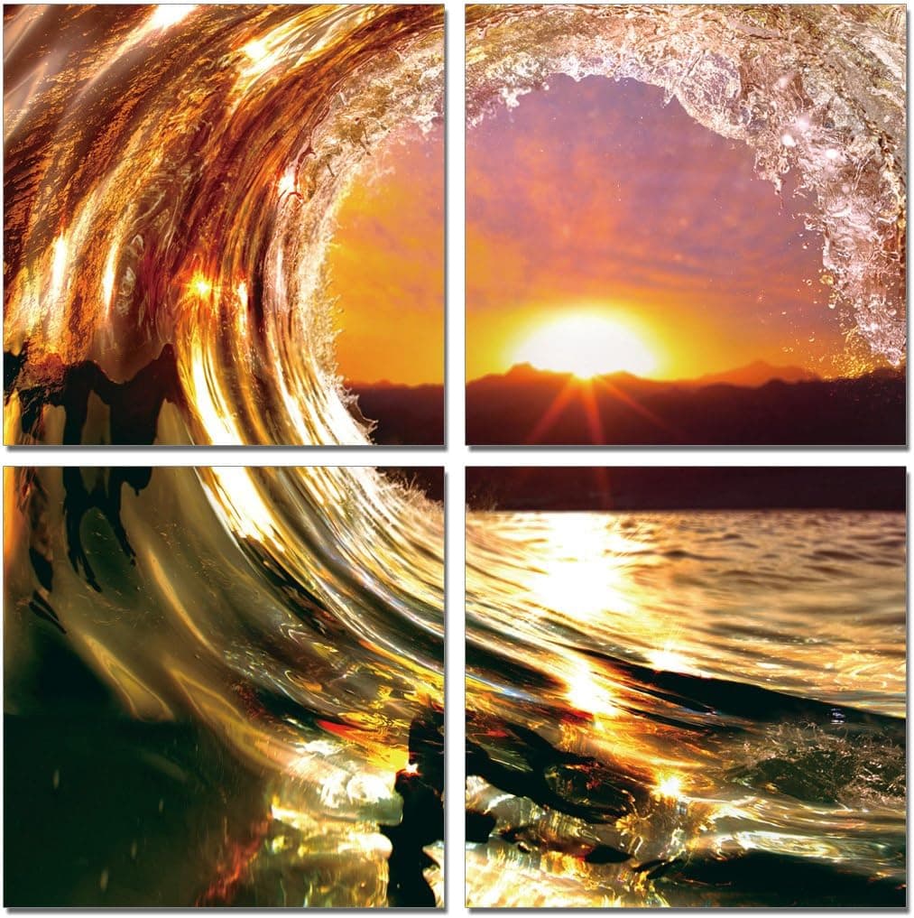 Mystic Swell. 24 x 24 inches. Ready to Hang. Contemporary Art, Modern Wall Decor, 4 Panel Wood Framed Giclee Canvas Print. E1323XS