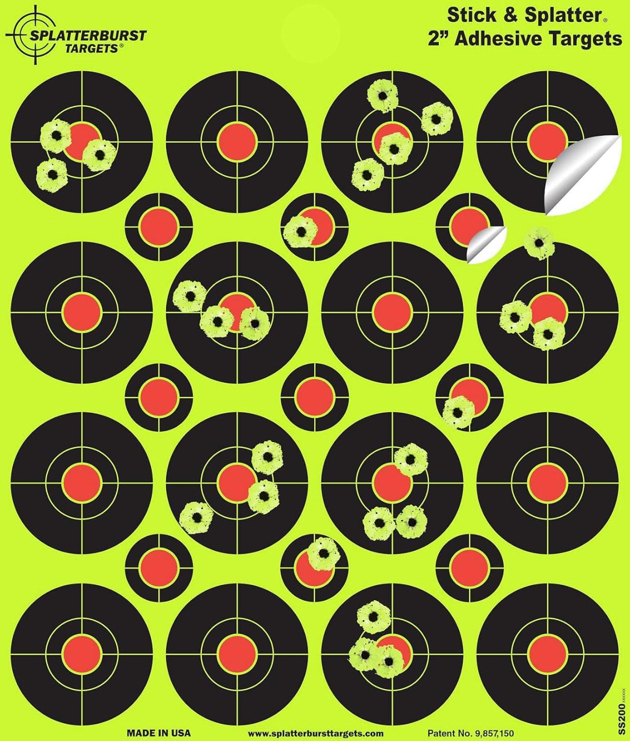 Splatterburst Targets - 2 inch Stick & Splatter Self Adhesive Shooting Targets - Gun - Rifle - Pistol - Airsoft - BB Gun - Pellet Gun - Air Rifle - Made in USA