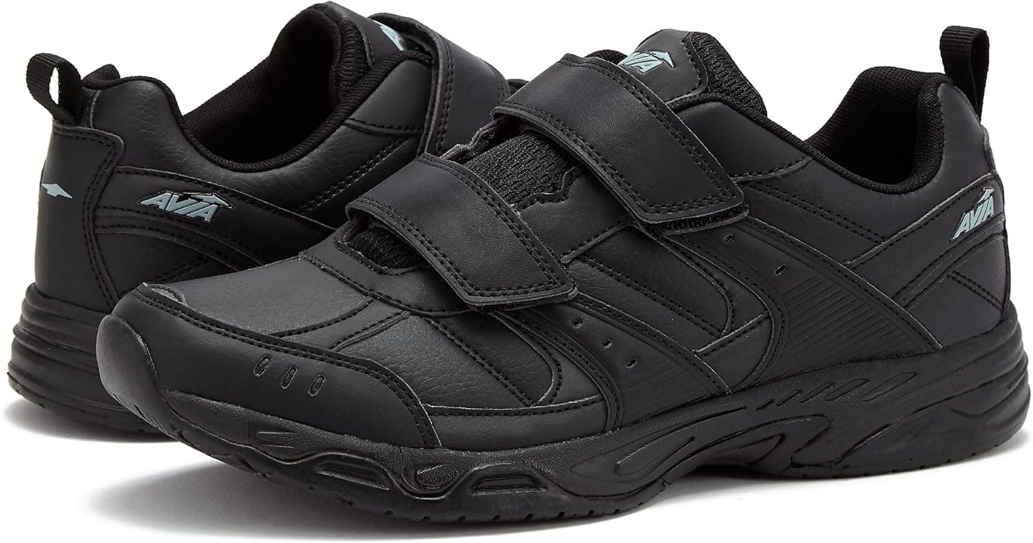 Avia Avi-Union II Strap Non Slip Shoes for Men, Hook and Loop Mens Walking Shoes with Memory Foam, Comfort Restaurant and Diabetic Shoes for Men - Black Wide or Extra Wide Width Safety Footwear