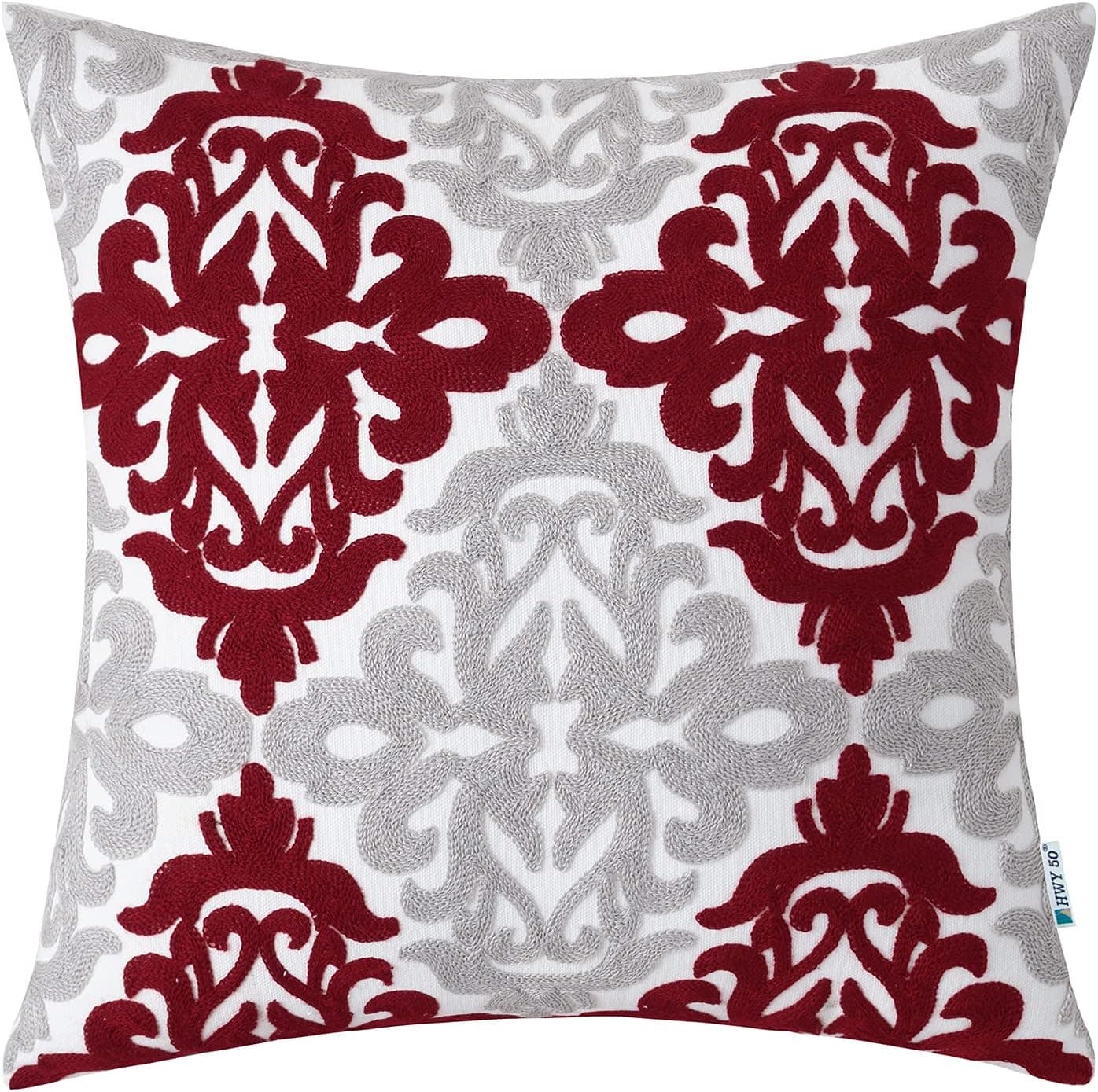 HWY 50 Burgundy Red Throw Pillow Cover 18x18 Inch for Couch Bed Bedroom, Decorative Embroidered Throw Pillows Case Cushion Covers 1 Piece