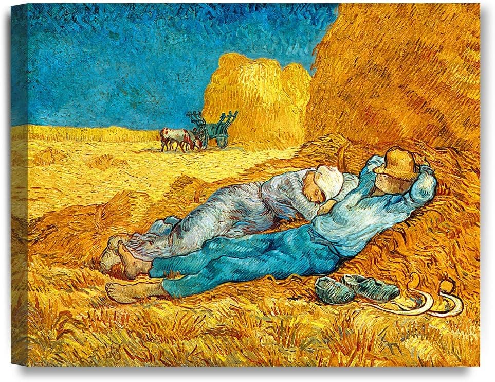 DECORARTS - Noon: Rest from Work, Vincent Van Gogh Art Reproduction. Giclee Canvas Prints Wall Art for Home Decor 20x16