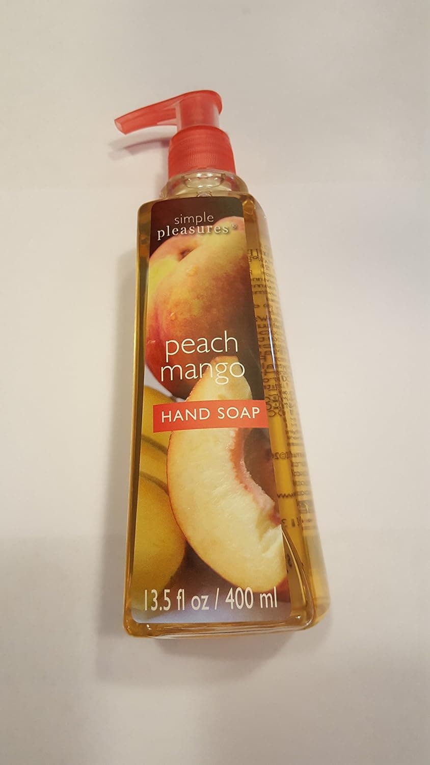 2 PK OF SIMPLE PLEASURES PEACH MANGO HAND SOAP 13.5 OZ PUMP TOP BOTTLE 27 OZ. TOTAL