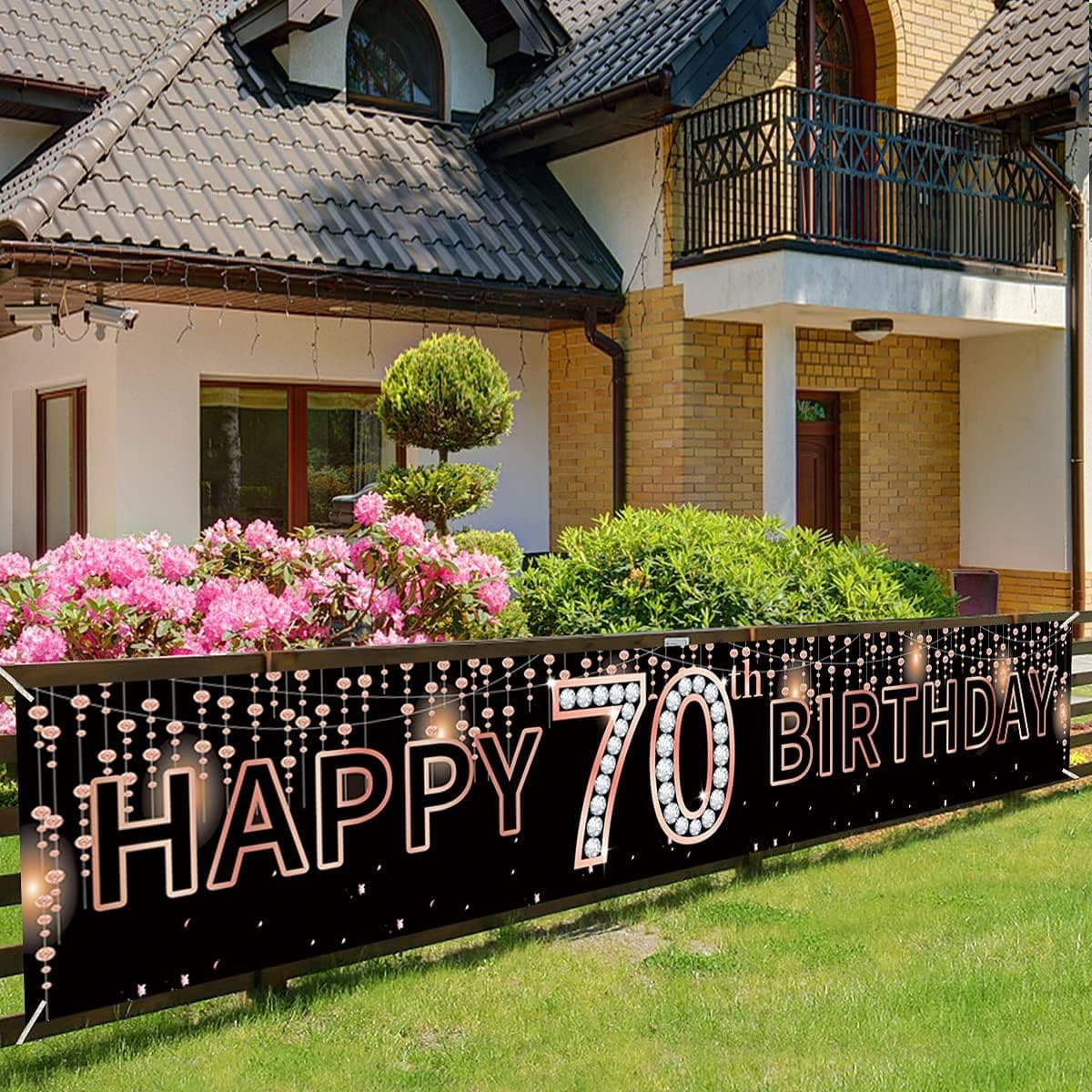 70th Birthday Banner Decorations for Women, Rose Gold Happy 70 Birthday Banner Party Supplies, 70 Years Old Birthday Banner Photo Props Sign Decor(9.8 x 1.6ft)