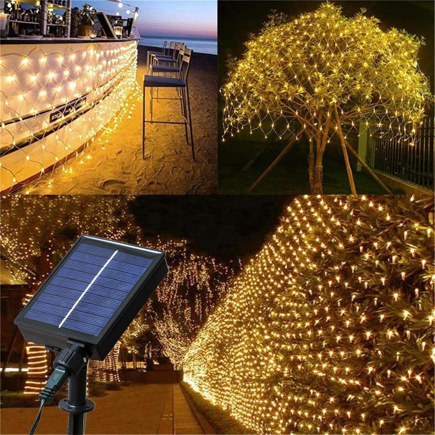 AMARS Garden Solar Net String Lights Outdoor Backyard Twinkle Decorative Fairy Lights 8 Modes Waterproof Bush Blanket Lights for Patio Tree Fence Wall Lawn Window (9.8ftx6.5ft 204leds, Warm White)
