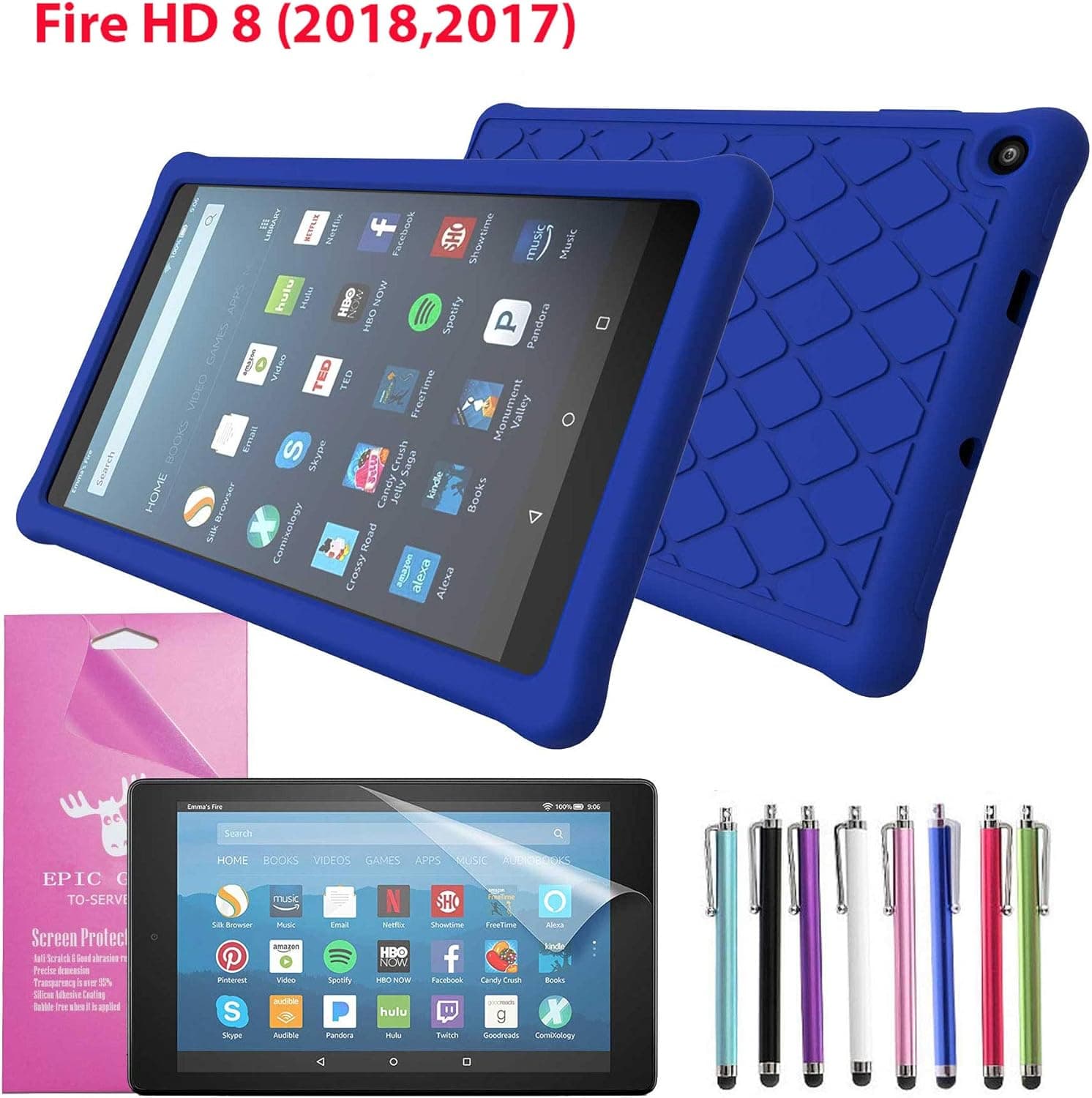 EpicGadget Case for Amazon Fire HD 8 2018/2017 Silicone (8th and 7th Generation, 2018 and 2017 Release) Slim Anti-Slip Soft Rubber Silicone Gel Case Cover for Fire HD 8, 8" HD Tablet (Dark Blue)