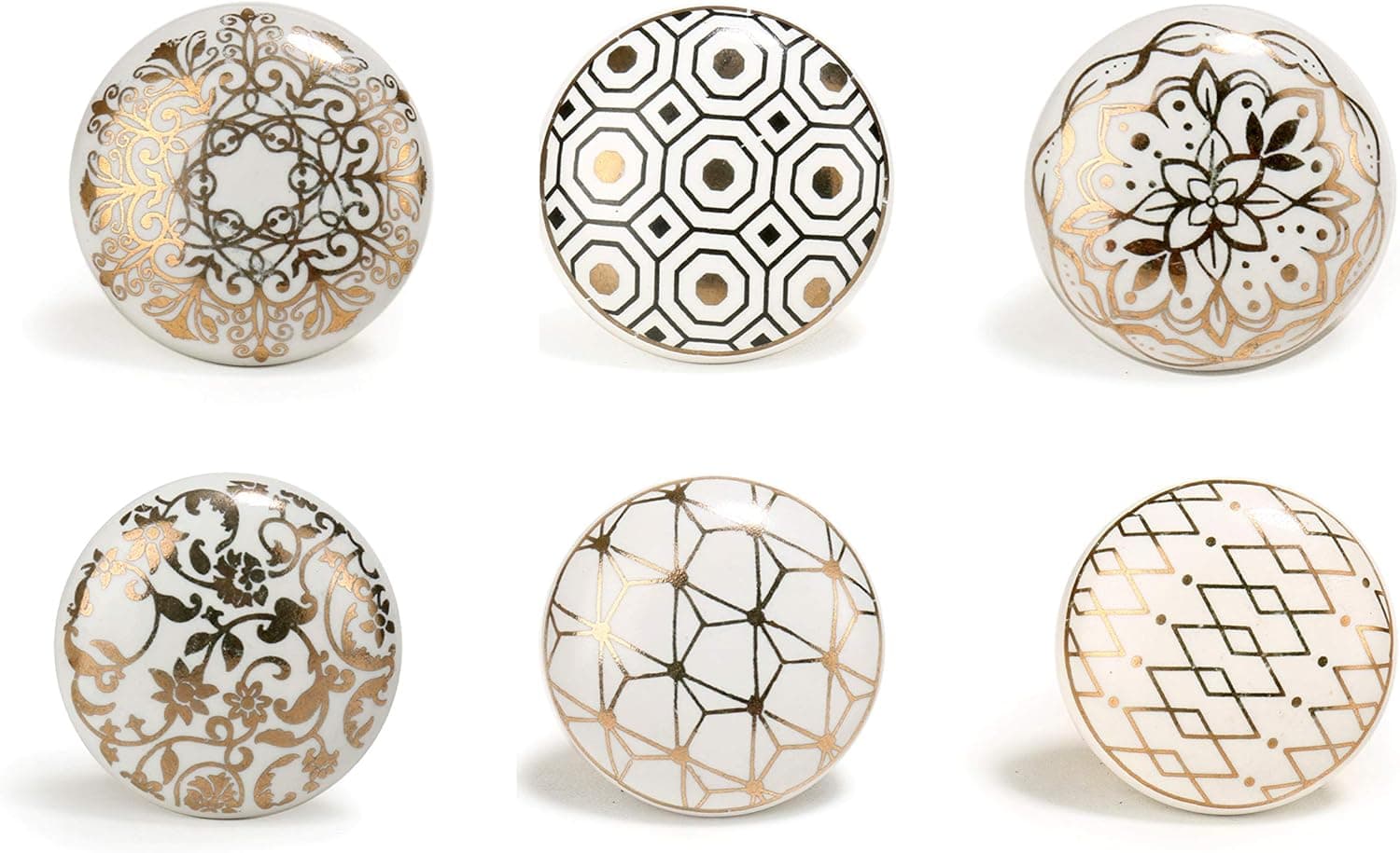Mixed Design Ceramic Antique Knob Set of 6 Vintage Kitchen Cabinet Cupboard Door Knobs Dresser Furniture Wardrobe and Drawer Pull by Perilla Home