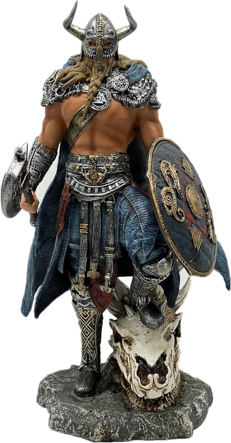 LOOYAR Resin Viking Warrior Thro Dragon Slayer Ornament Decoration Statue (Blue)