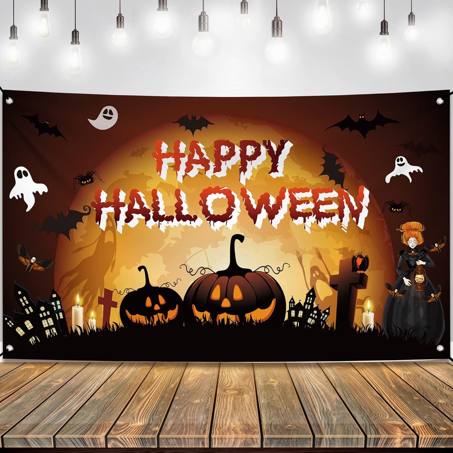 XtraLarge, Happy Halloween Banner Decorations - 72x44 Inch | Spooky Happy Halloween Backdrop for Halloween Decorations | Halloween Party Banner for Halloween Birthday | Halloween Party Decorations