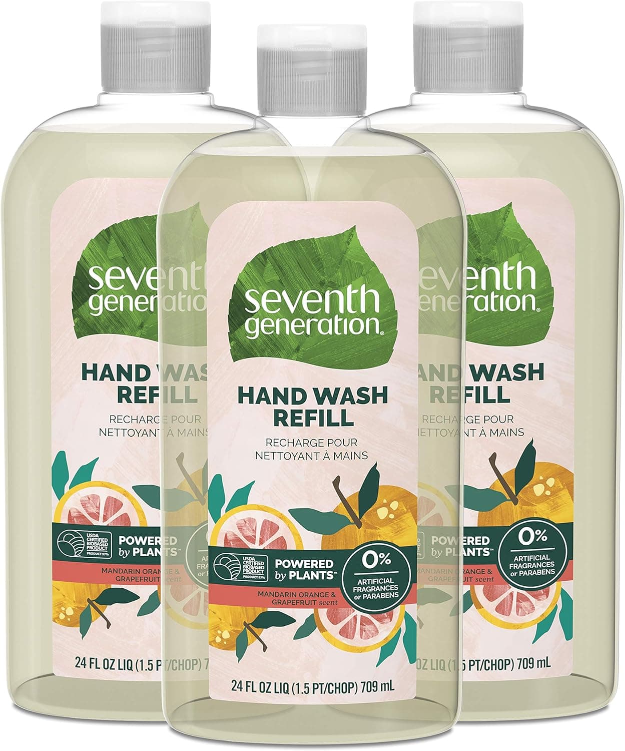 Seventh Generation Hand Soap Refills Mandarin Orange & Grapefruit, Transparent, Mandarin Orange & Grapefruit REFILL, 24 Fl Oz, Pack of 3